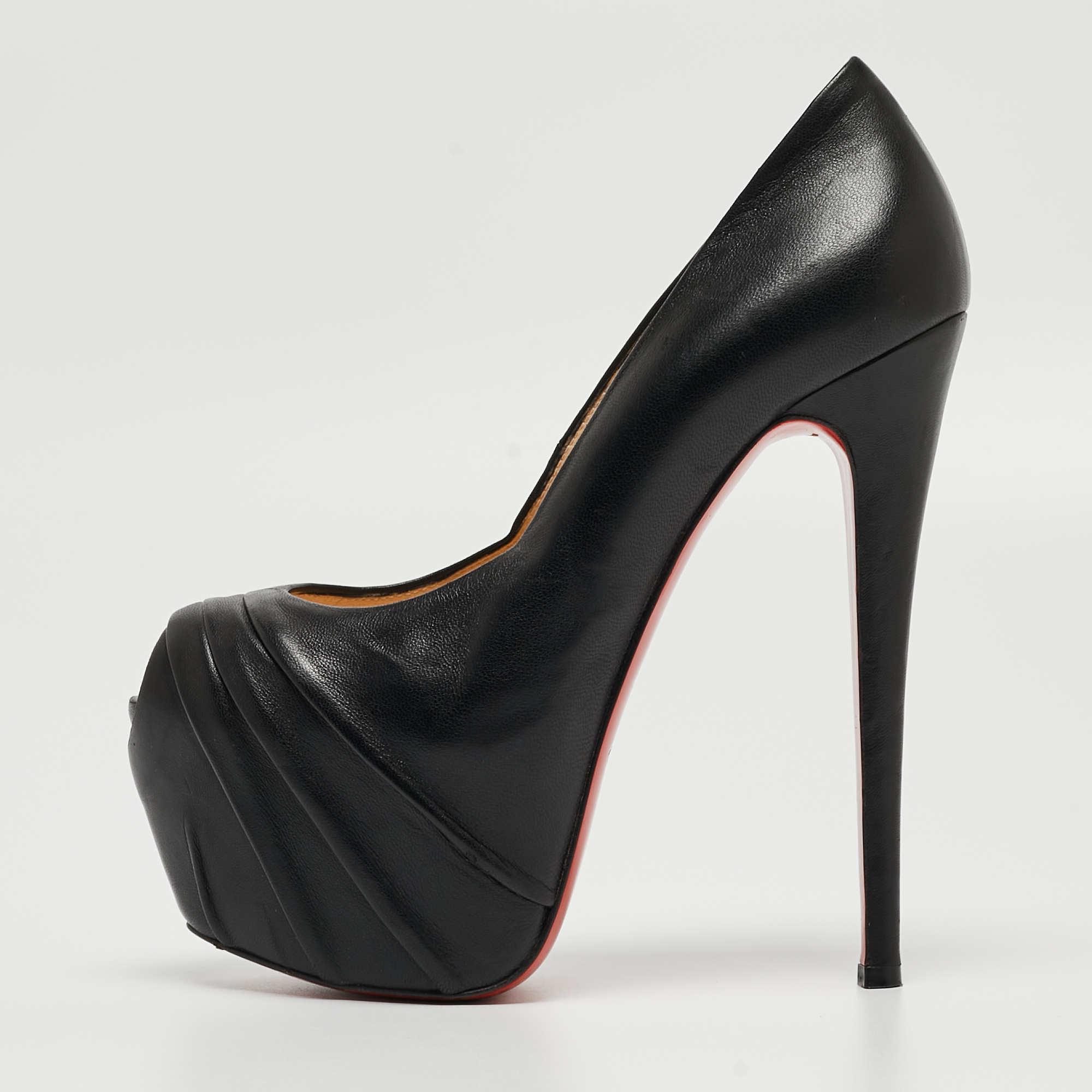 Pre-owned Christian Louboutin Black Leather Highness Peep Toe Pumps Size 38