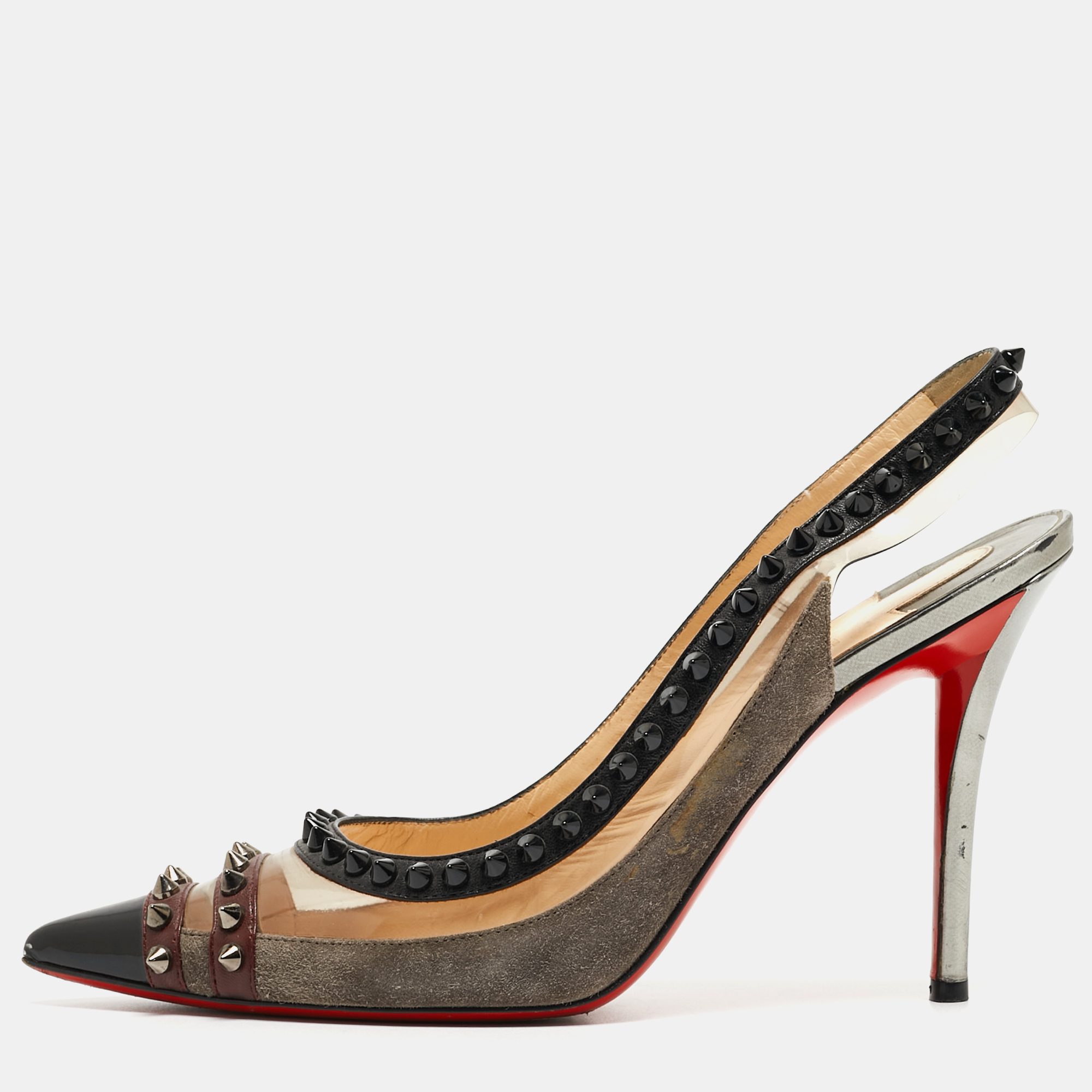 Pre-owned Christian Louboutin Tricolor Suede And Pvc Paulina Slingback Pumps Size 39 In Black