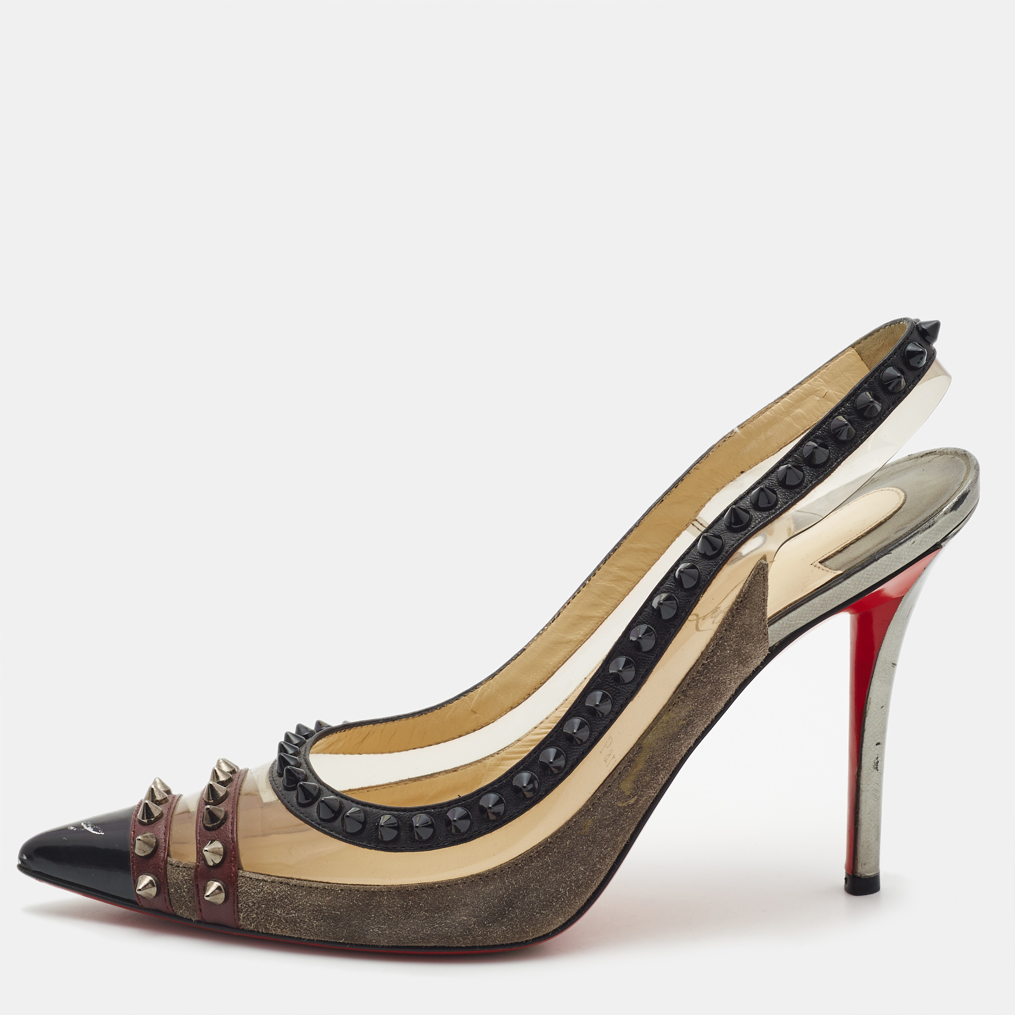 

Christian Louboutin Tricolor Suede and PVC Paulina Slingback Pumps Size, Black