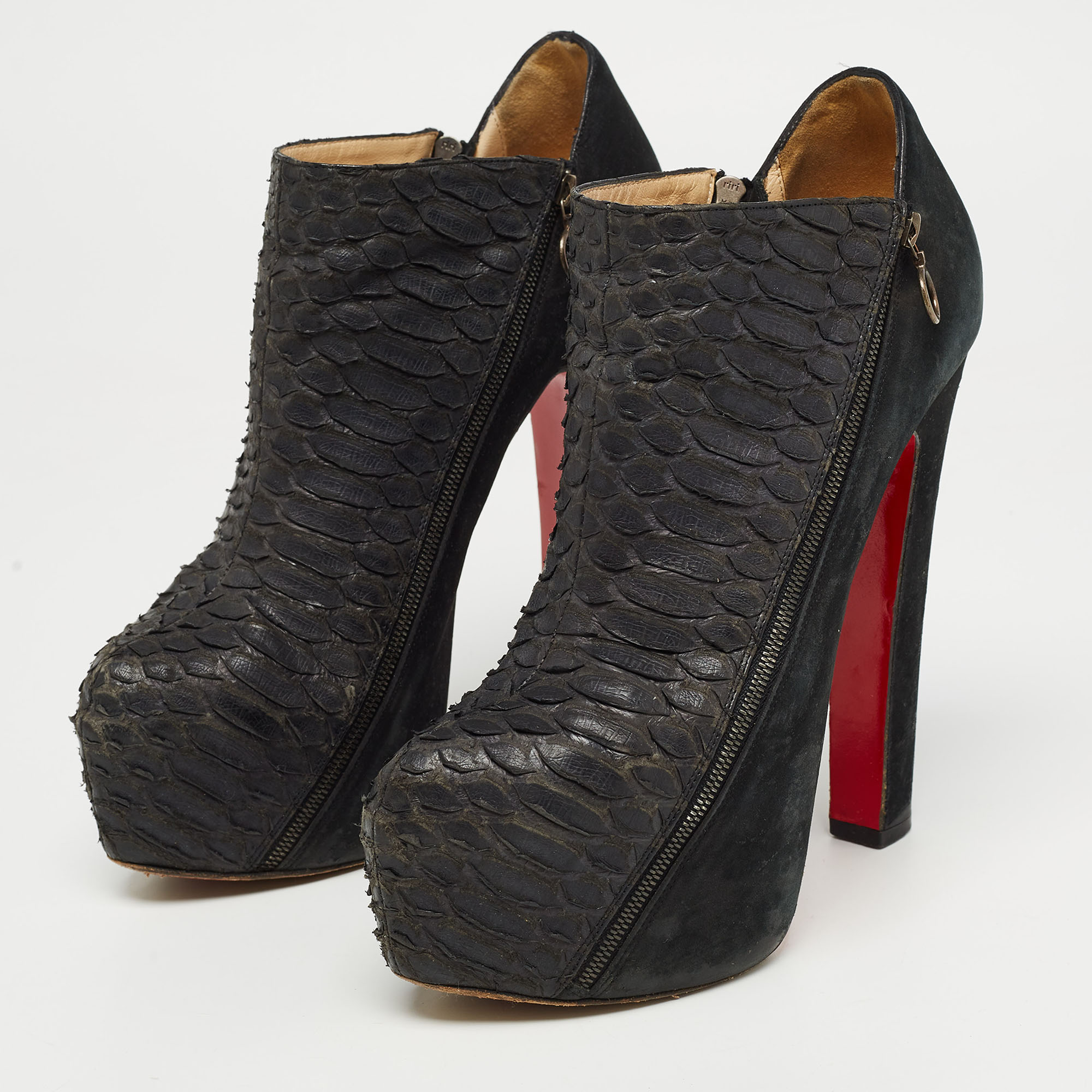 

Christian Louboutin Black Suede and Python Ankle Boots Size