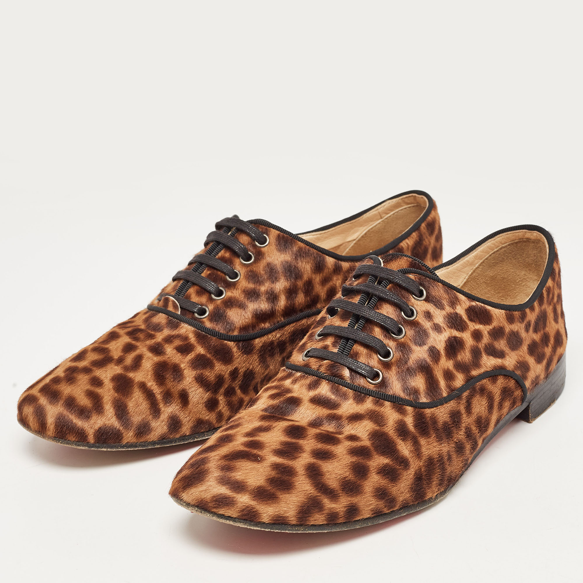 

Christian Louboutin Two Tone Animal Print Calf Hair Lace Up Oxfords Size, Brown