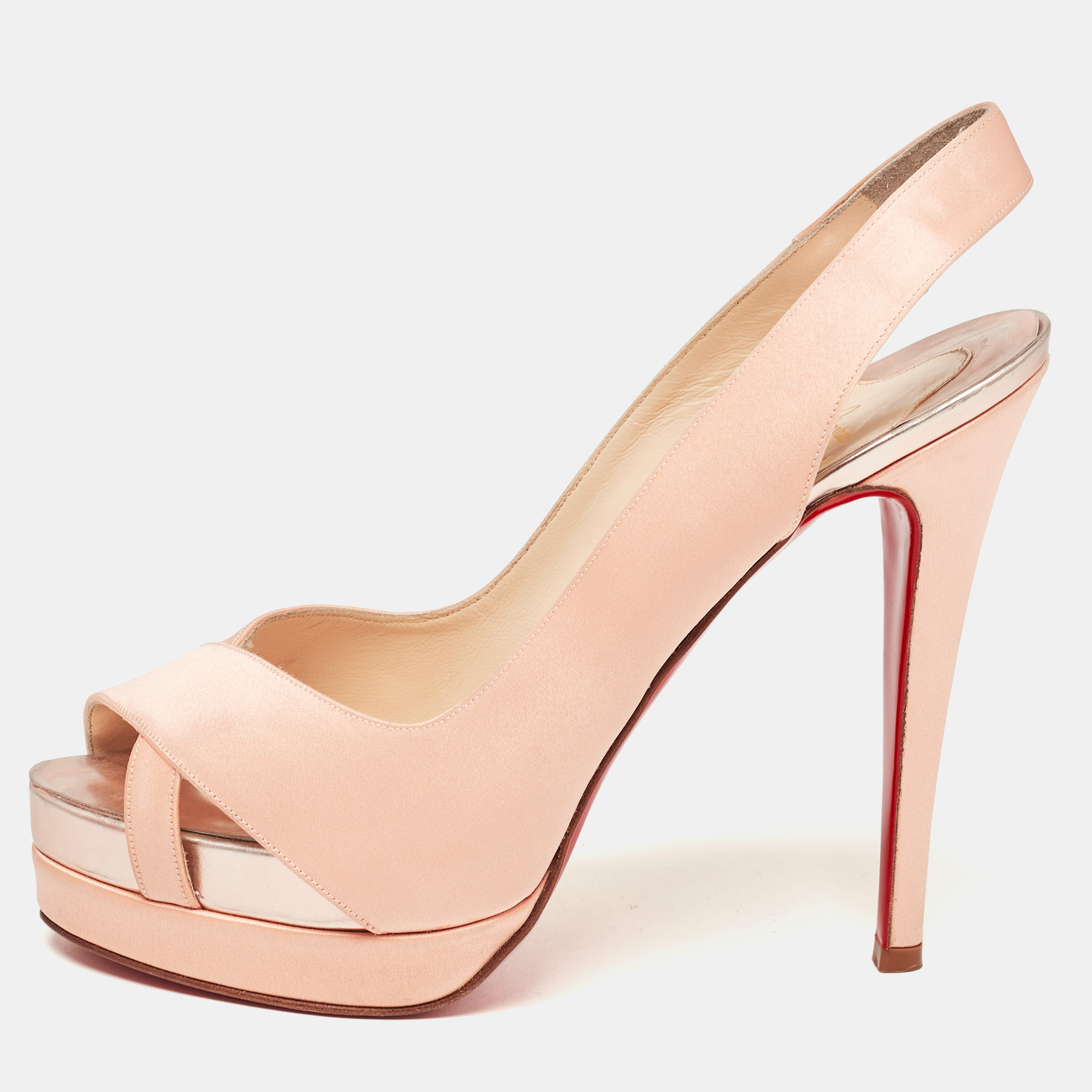 Pre-owned Christian Louboutin Pink Satin Open Toe Platform Slingback Sandals Size 39.5