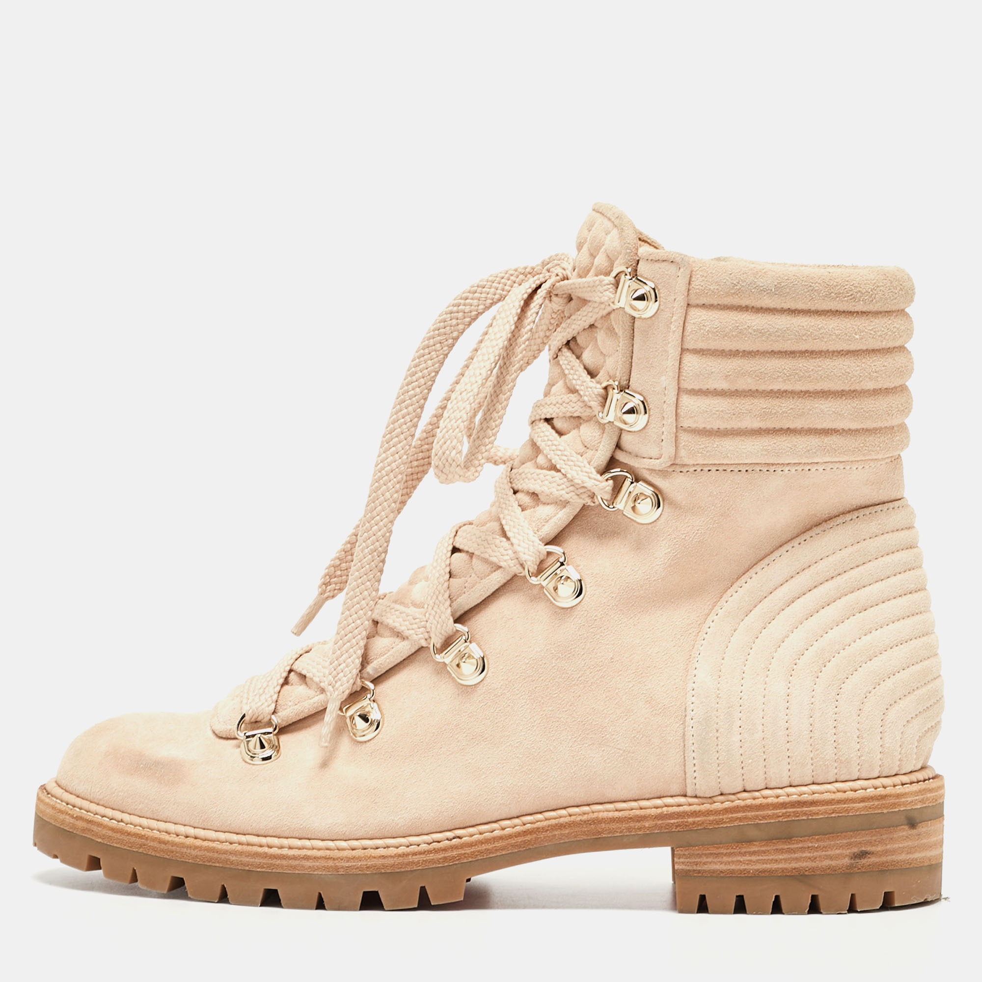 

Christian Louboutin Beige Quilted Suede Mad Combat Boots Size