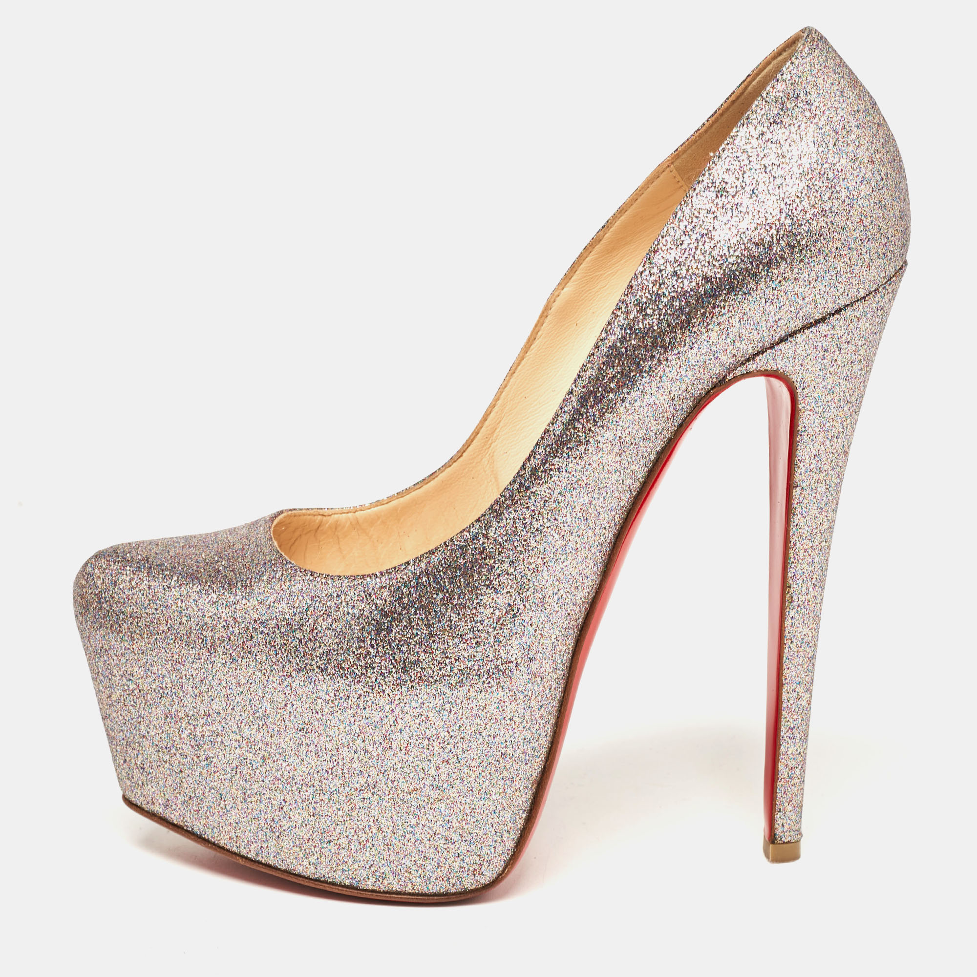 Pre-owned Christian Louboutin Silver Glitter Daffodile Pumps Size 37.5