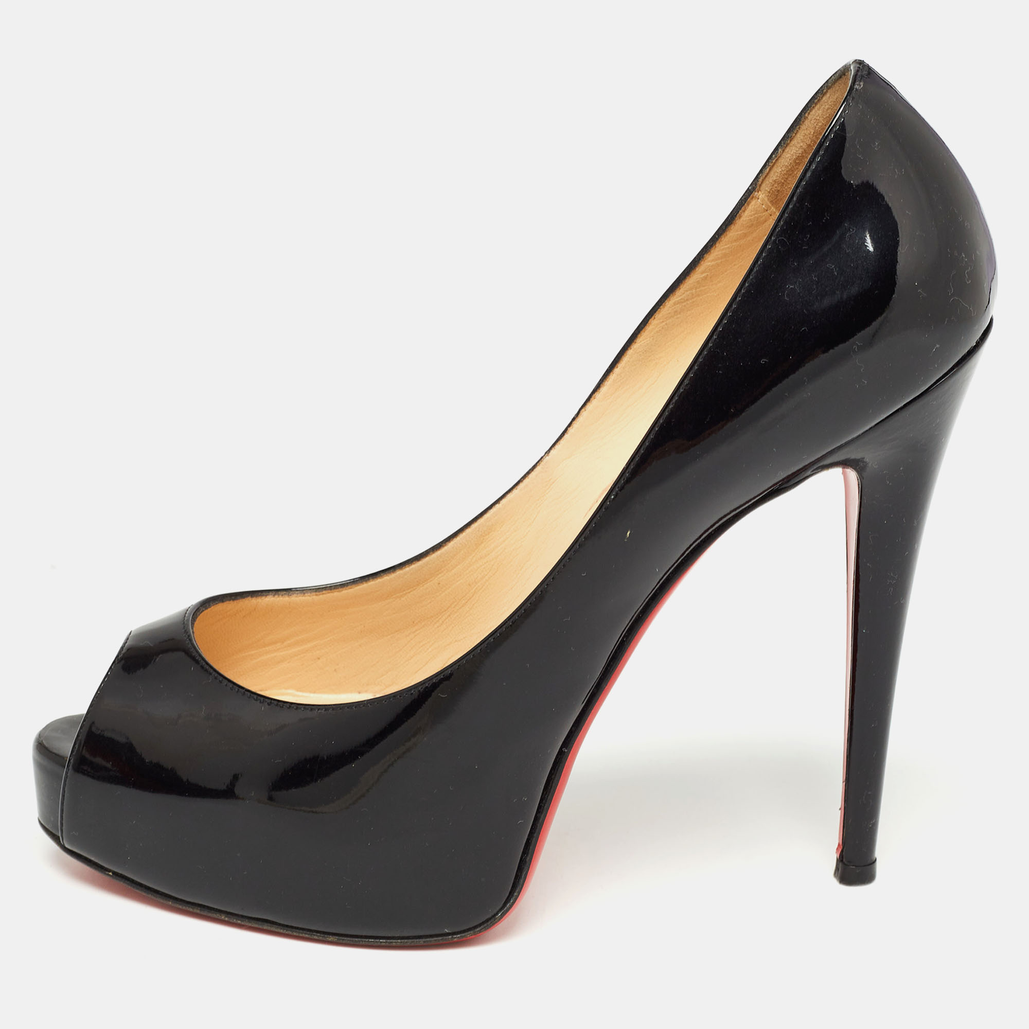 Pre-owned Christian Louboutin Black Patent Leather Very Prive Pumps Size 38