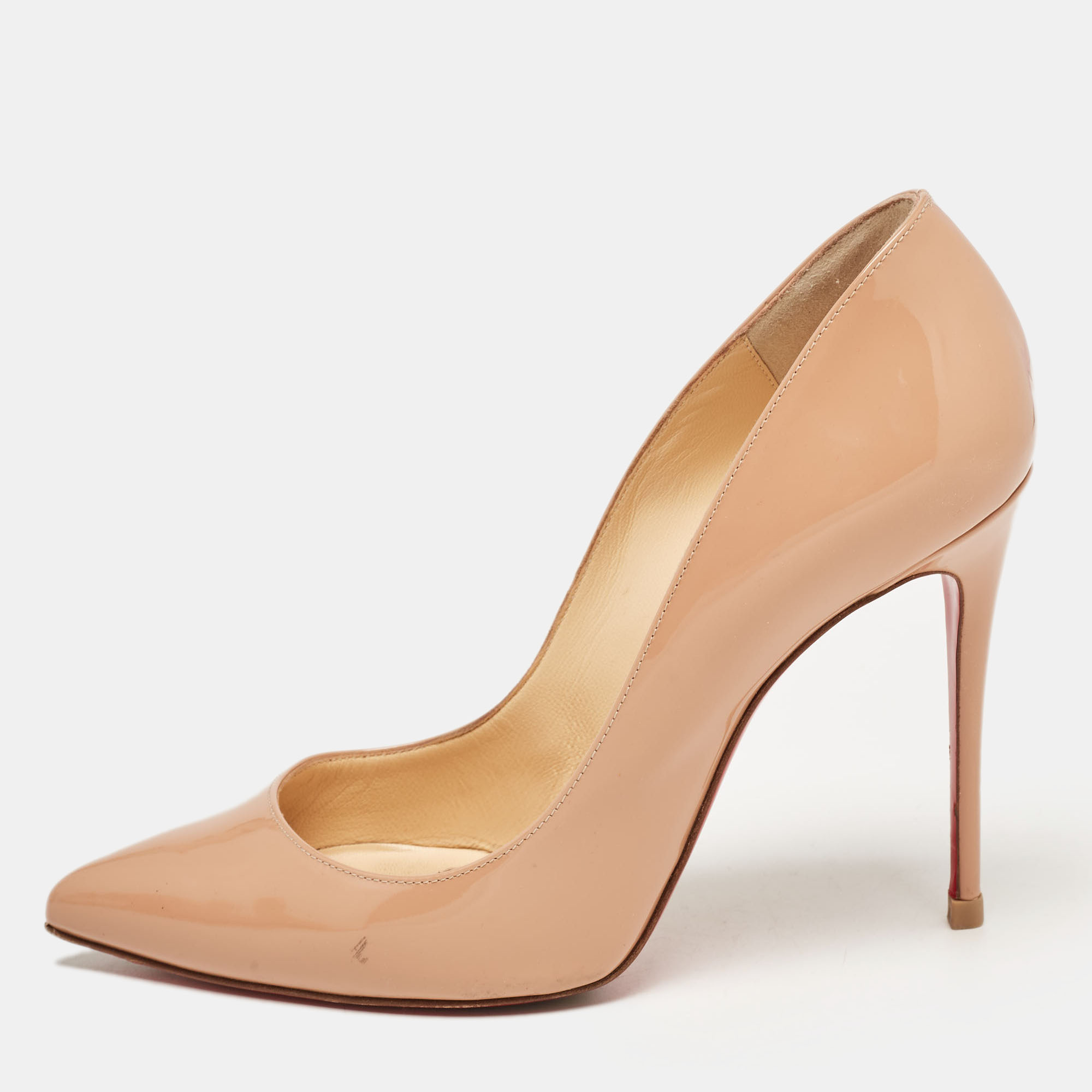 Pre-owned Christian Louboutin Beige Patent So Kate Pumps Size 38