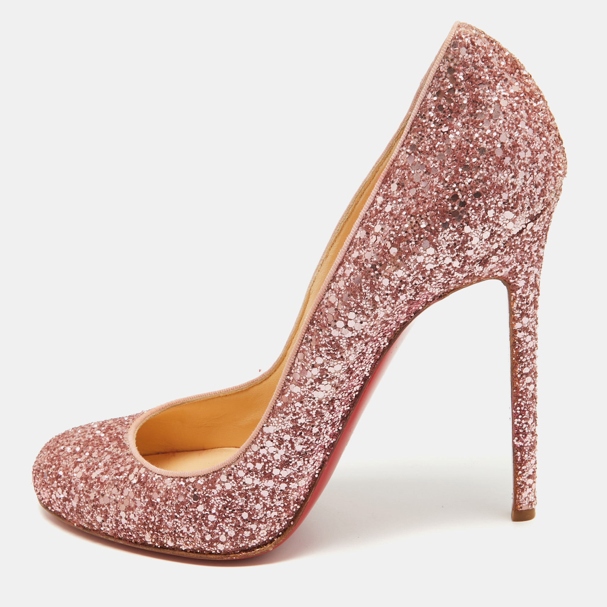 Pre-owned Christian Louboutin Pink Coarse Glitter Fifi Pumps Size 39.5