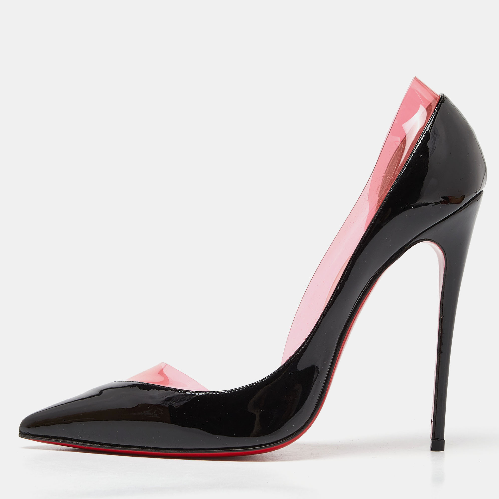 

Christian Louboutin Black/Pink Patent Leather and PVC Miss Rigidaine Pumps Size