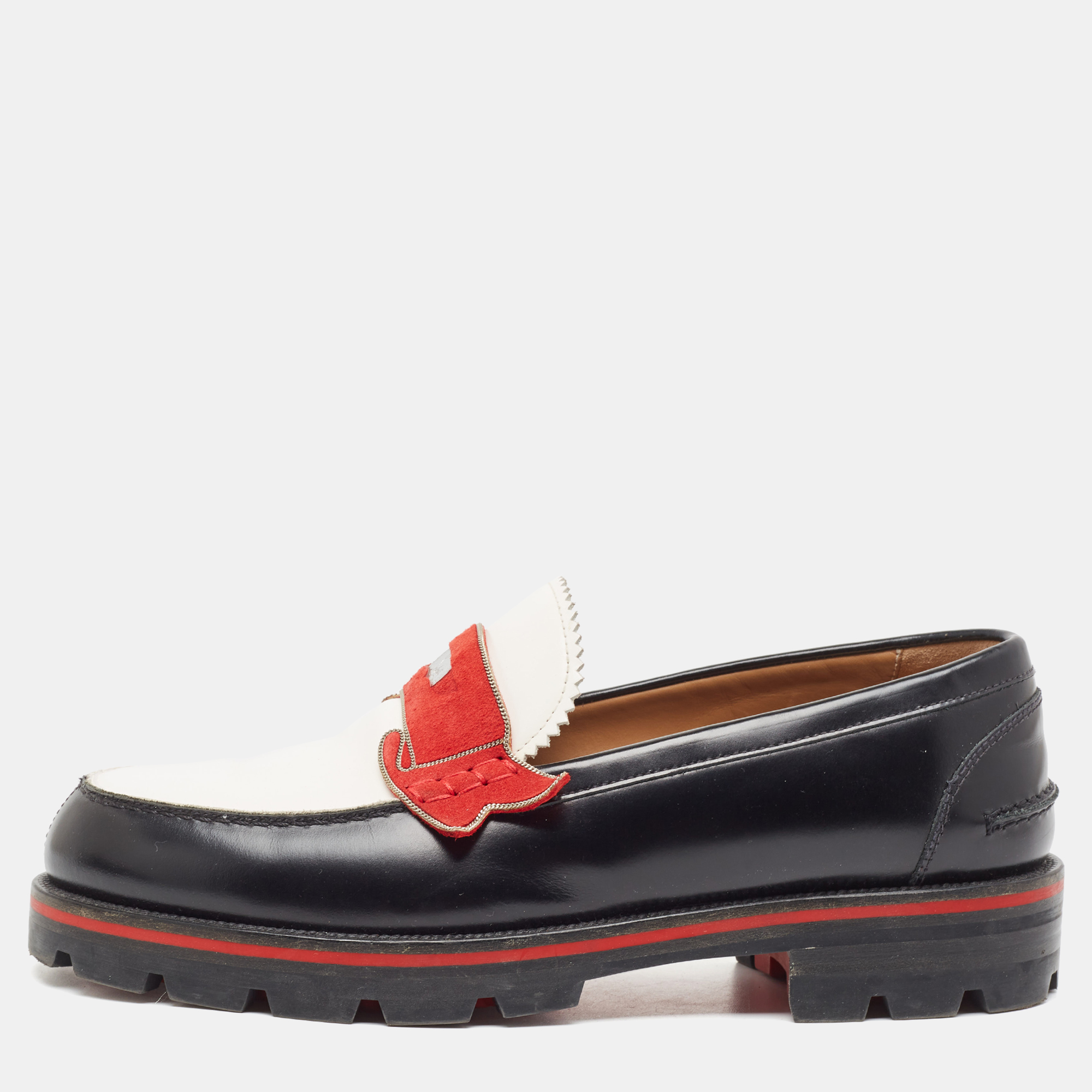 Pre-owned Christian Louboutin Tricolor Leather Monono Loafers Size 40 In Black