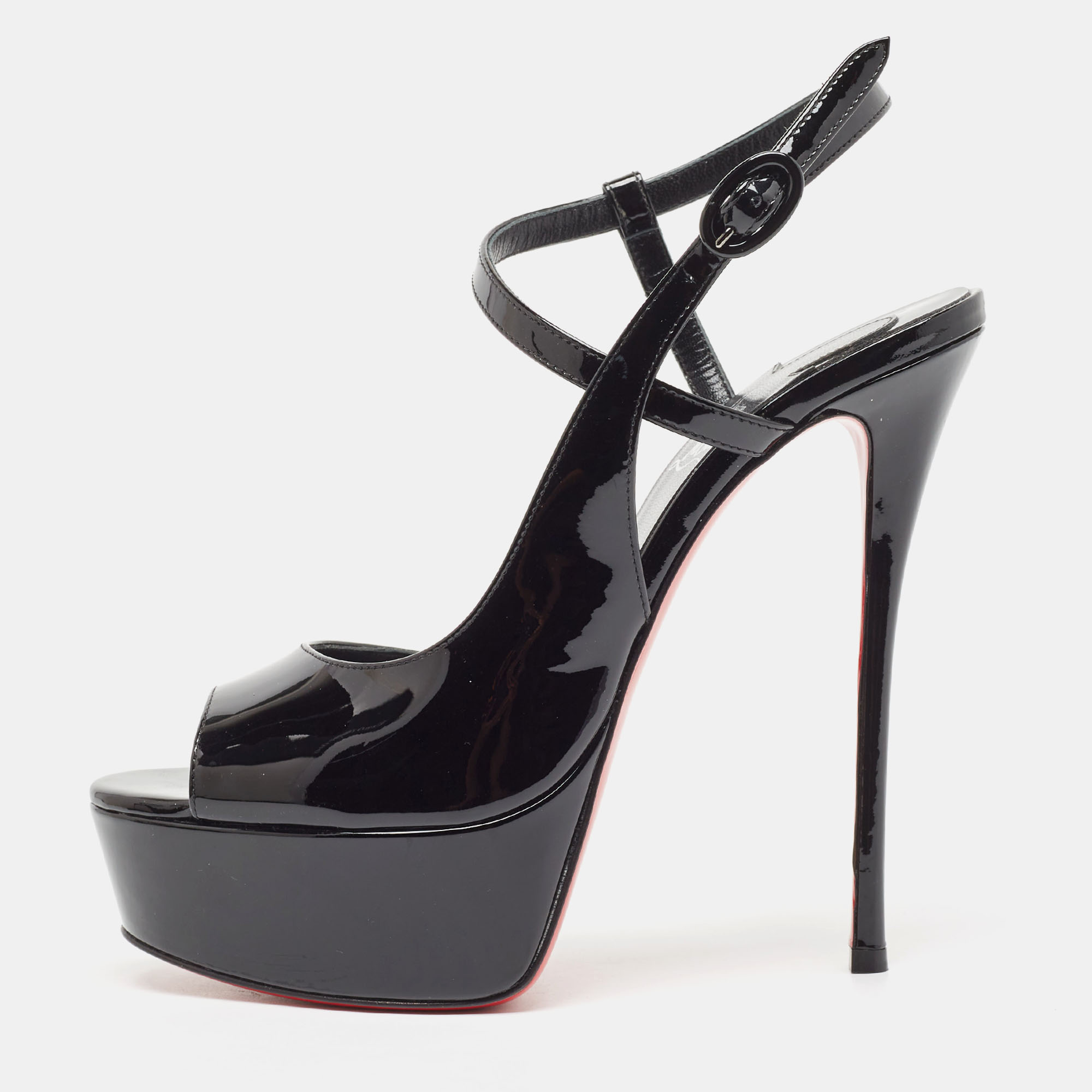 

Christian Louboutin Black Patent So Jenlove Ankle Strap Sandals Size