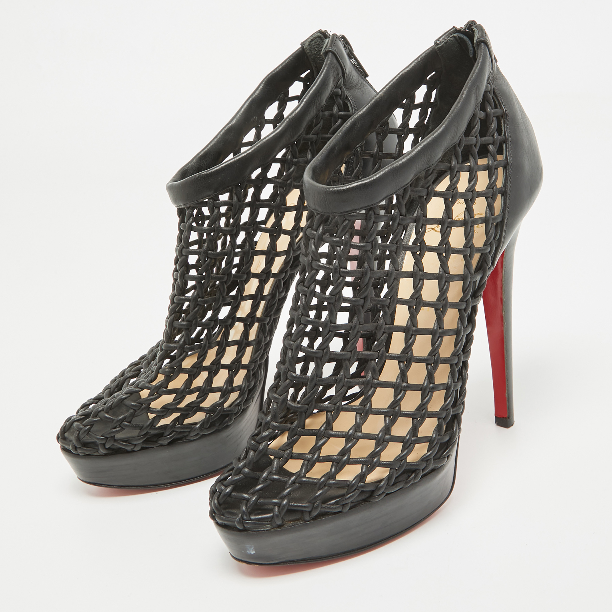 

Christian Louboutin Black Leather Coussin Ankle Booties Size