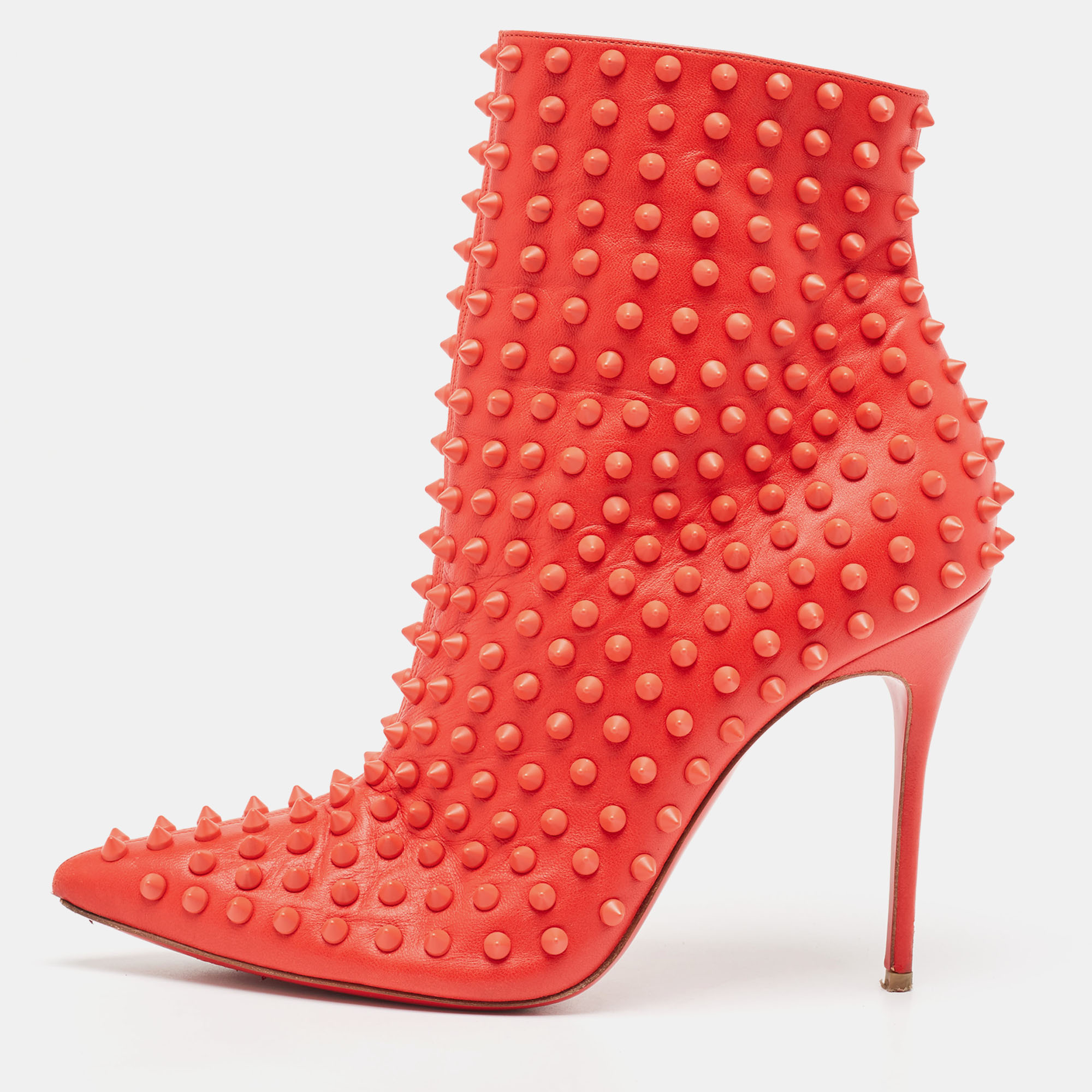 

Christian Louboutin Red Leather Studded Ankle Boots Size