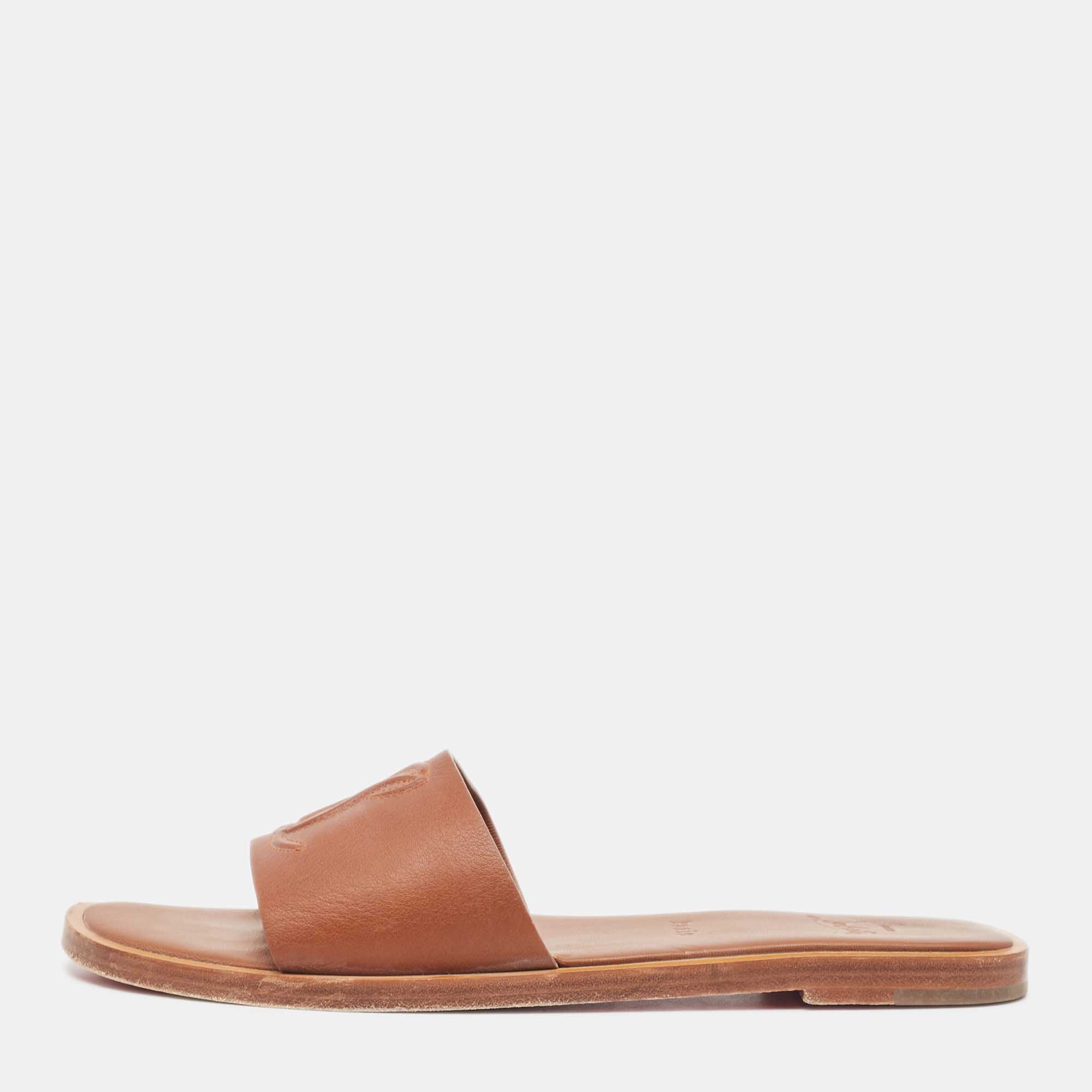 

Christian Louboutin Brown Leather Cl Flat Slides Size