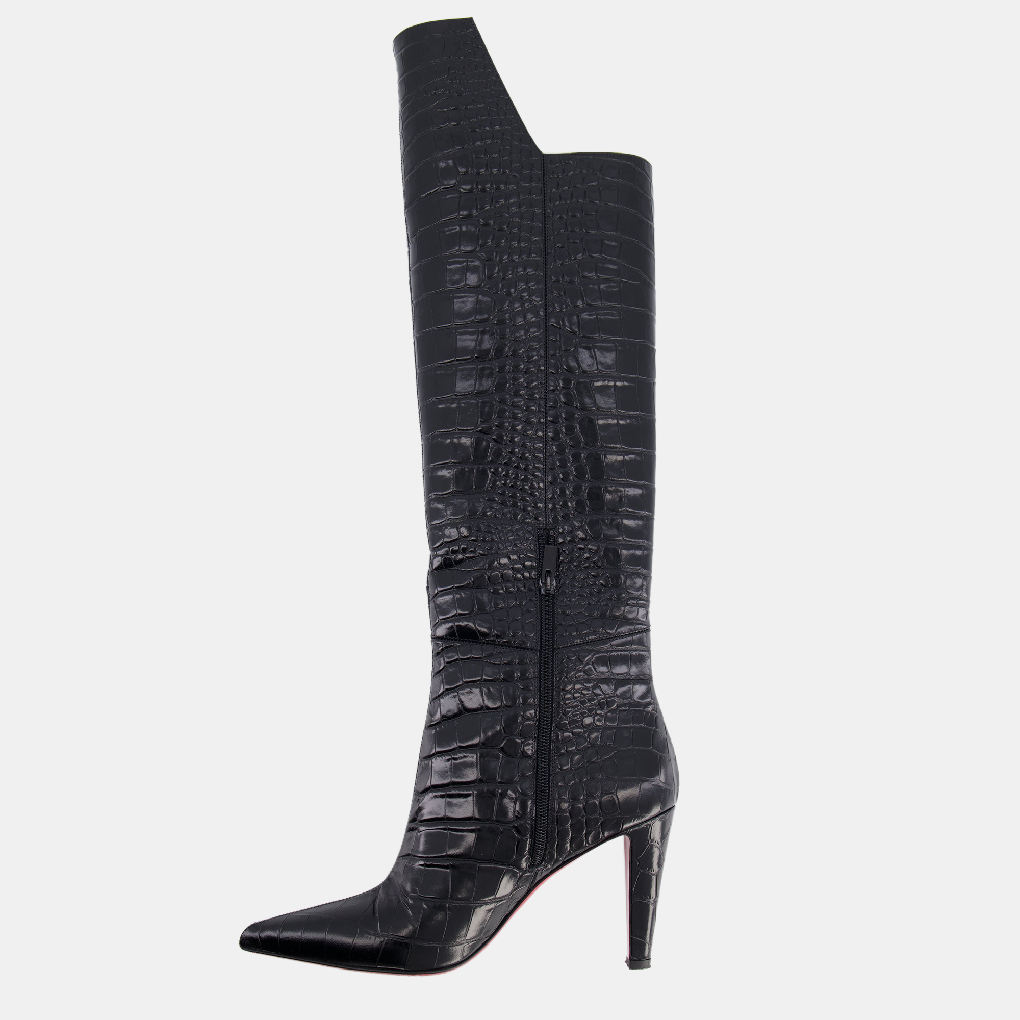 Pre-owned Christian Louboutin Black Crocodile Embossed Knee-high Boots Size 40.5