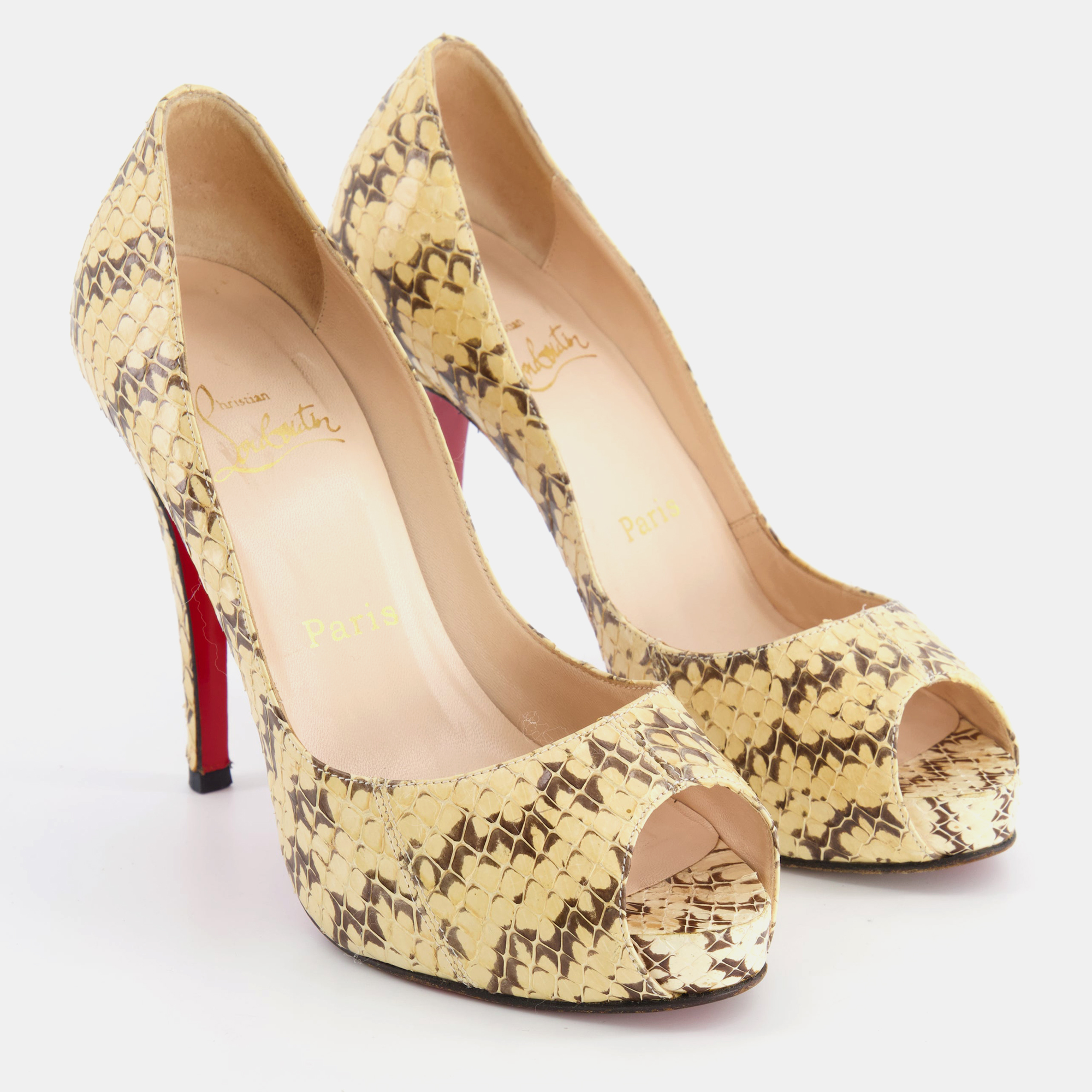 

Louboutin Beige Python Open-Toe Pump Heels Size EU