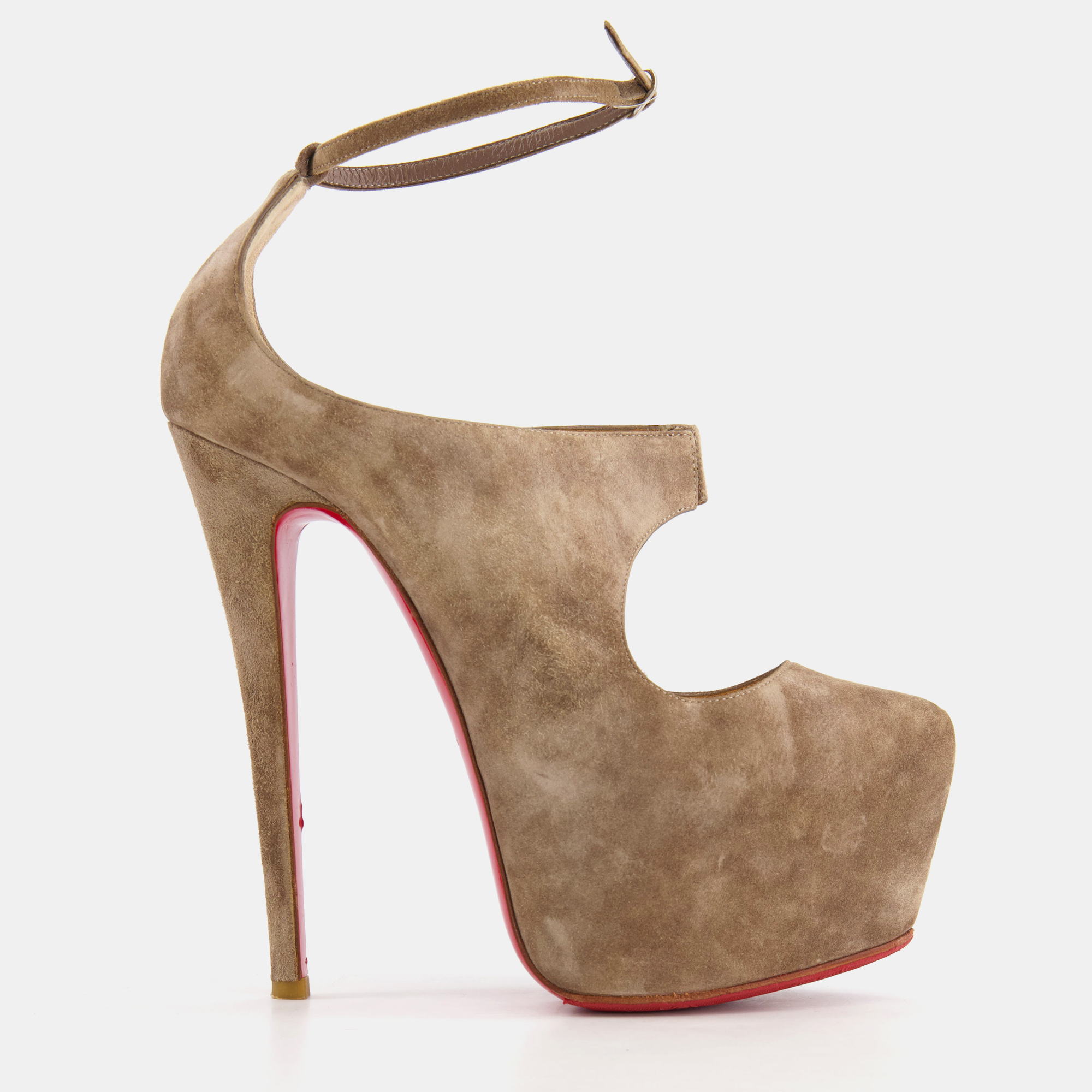 Pre-owned Christian Louboutin Taupe Suede Ankle Strap Platform Size Eu 37 In Brown