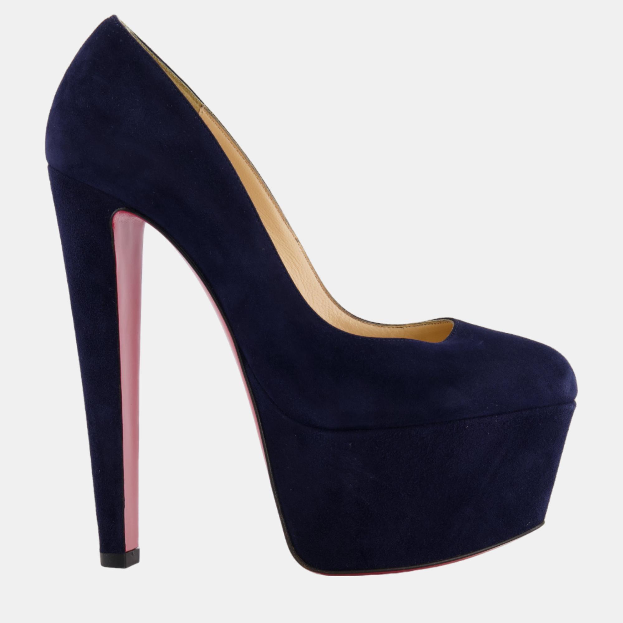 

Christian Louboutin Navy Suede Daffodile Platform Size, Black