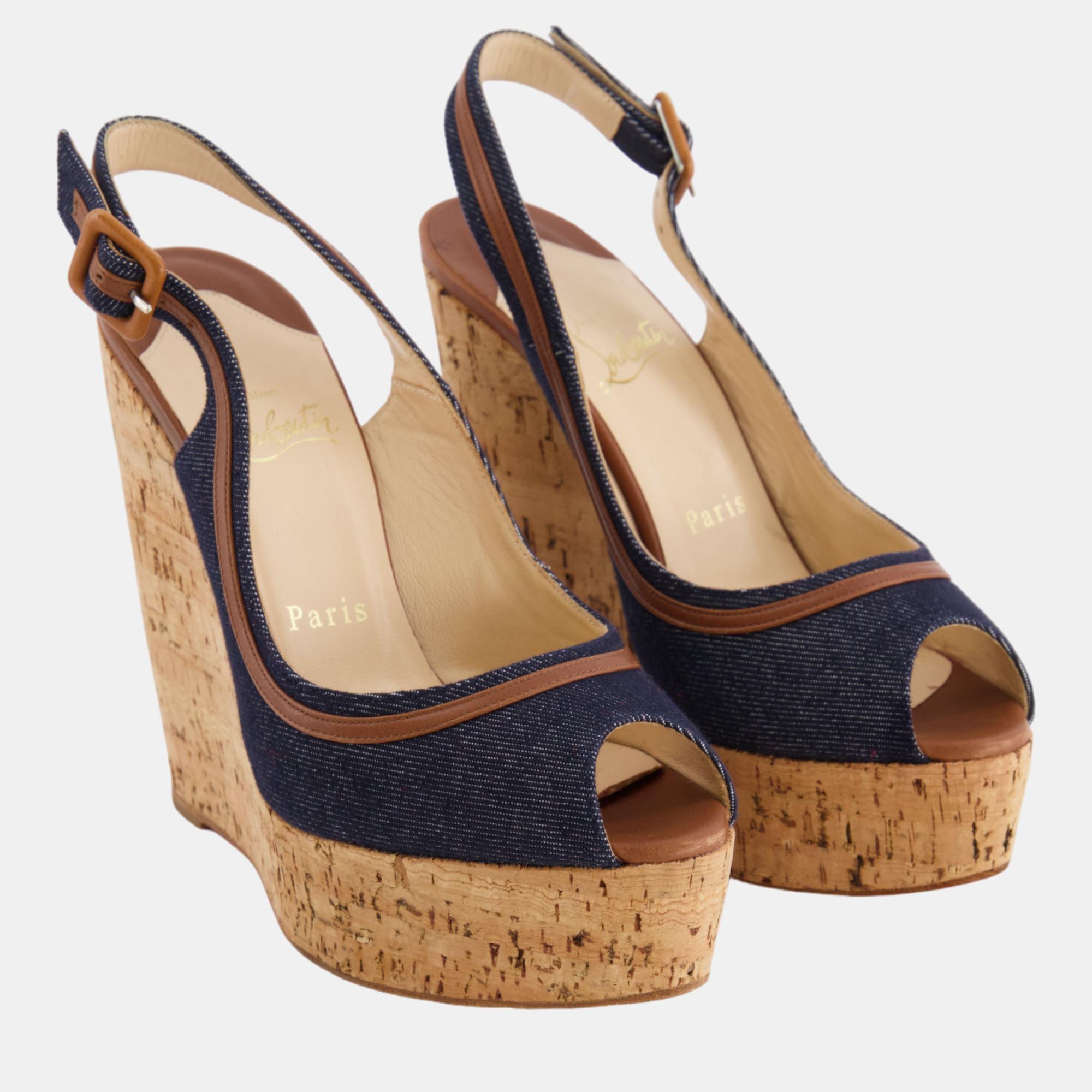 

Christian Louboutin Blue Denim Open-Toe Wedges Size EU, Navy blue