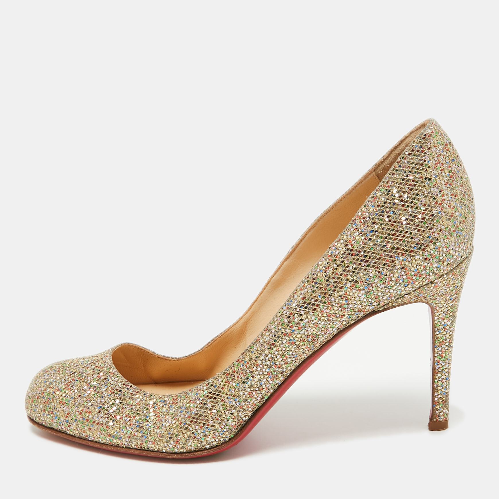 Pre-owned Christian Louboutin Gold Coarse Glitter Simple Pumps Size 38