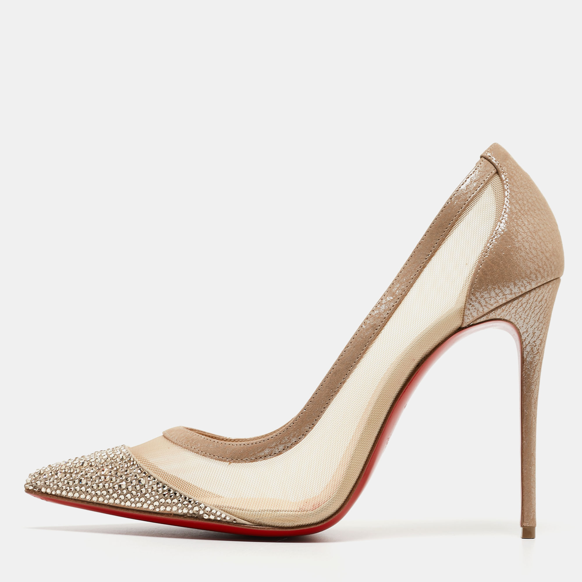 

Christian Louboutin Beige Mesh and Laminated Suede Galativi Strass Pumps Size