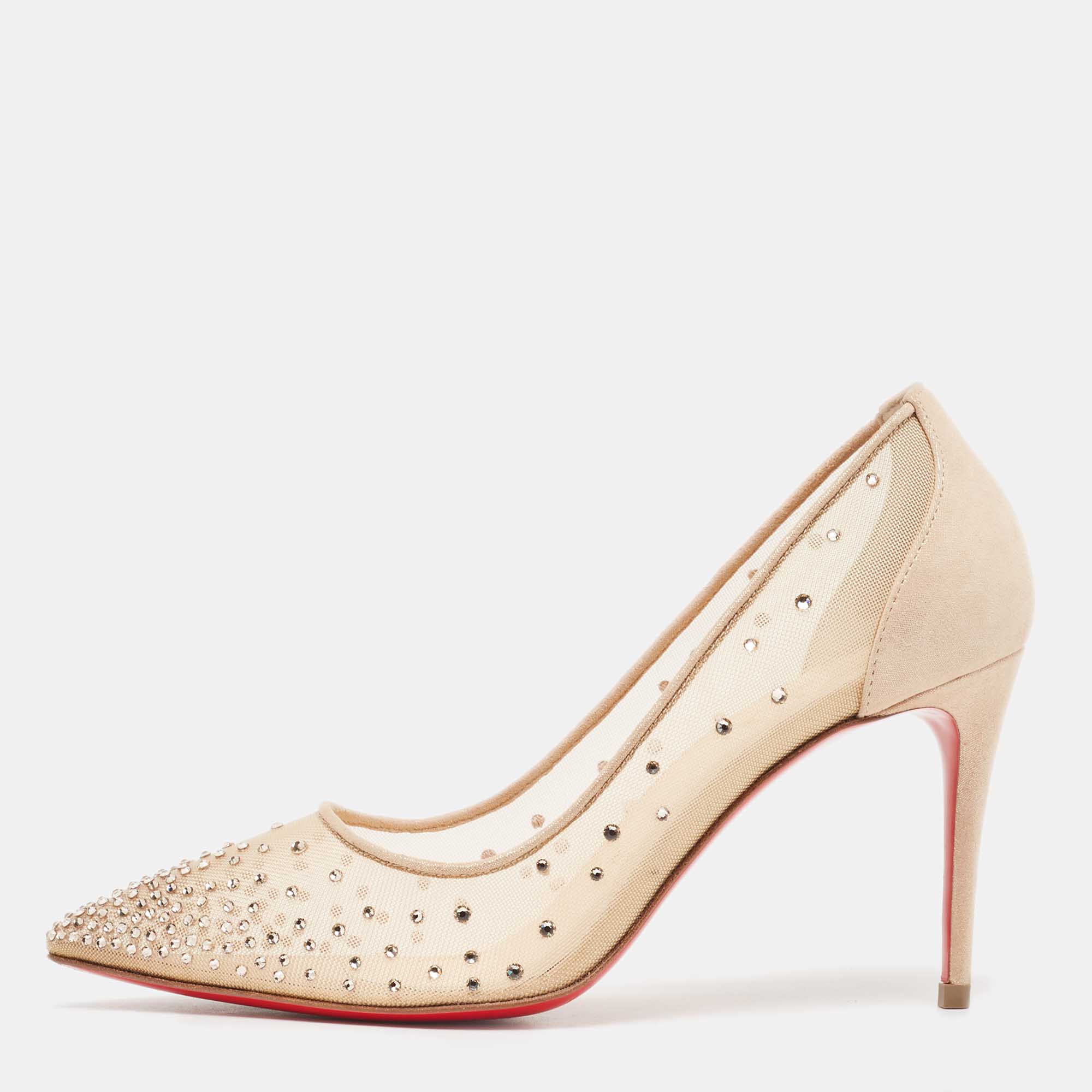 

Christian Louboutin Beige Mesh and Suede Follies Strass Pumps Size