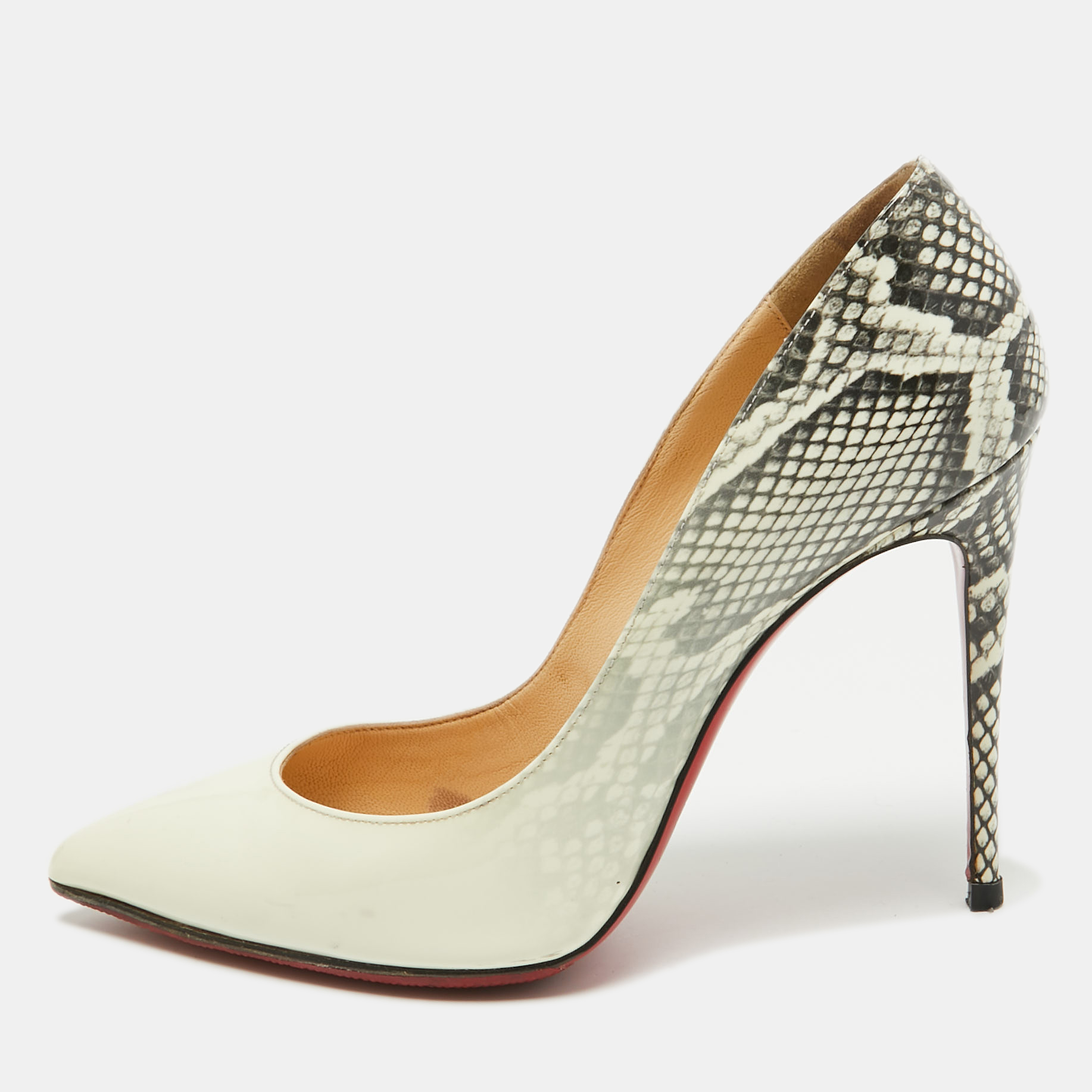 Pre-owned Christian Louboutin Off White/python Prints Patent Leather Pigalle Follies Pumps Size 37.5
