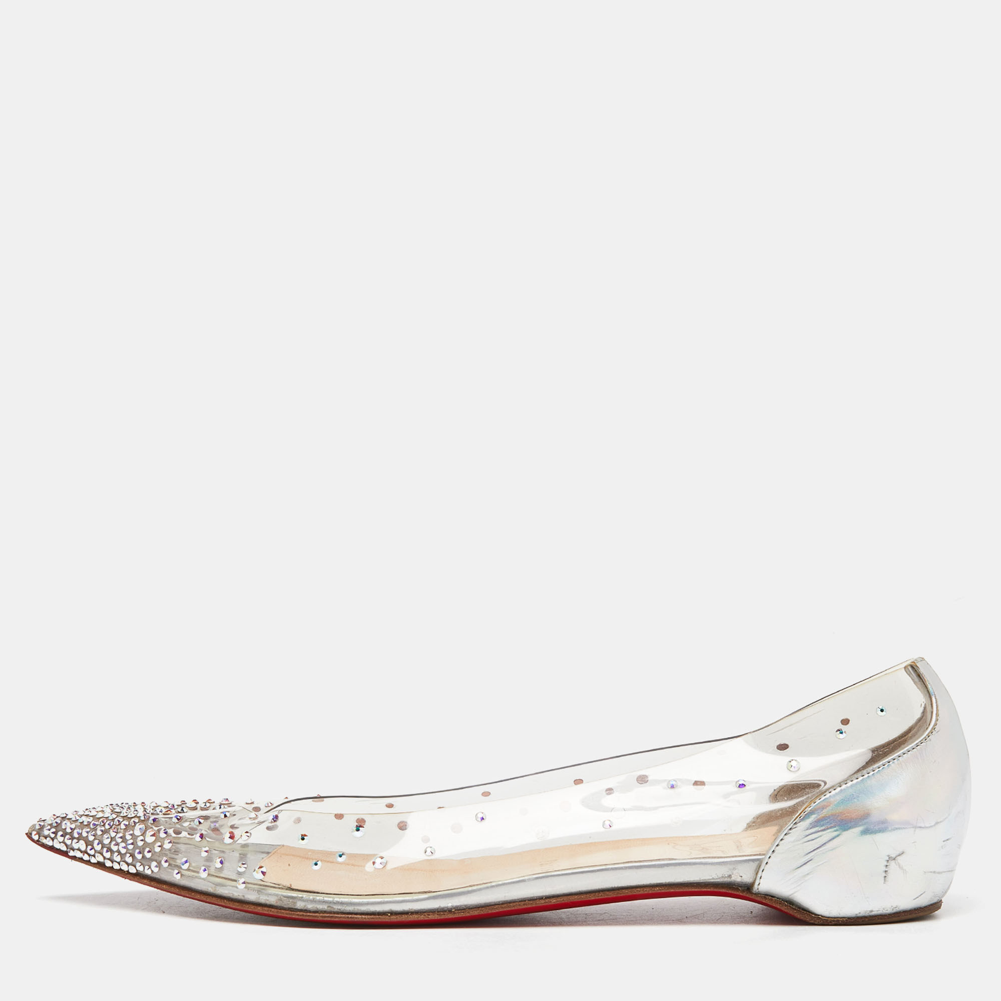 Pre-owned Christian Louboutin Transparent Pvc And Patent Leather Follies Strass Ballet Flats Size 40