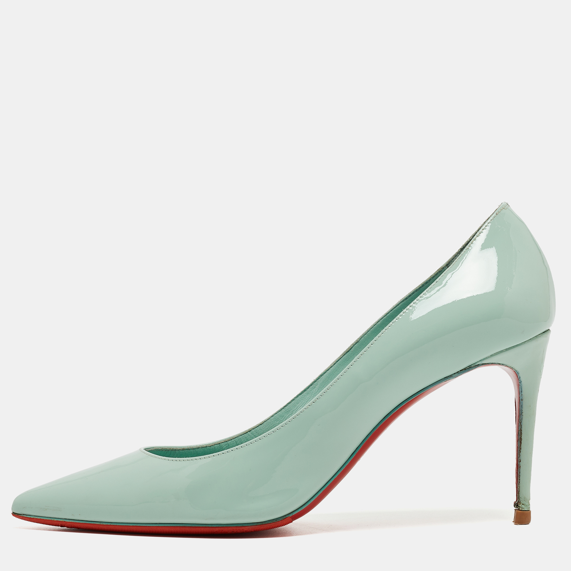 

Christian Louboutin Light Green Patent Leather Pigalle Pointed Toe Pumps Size