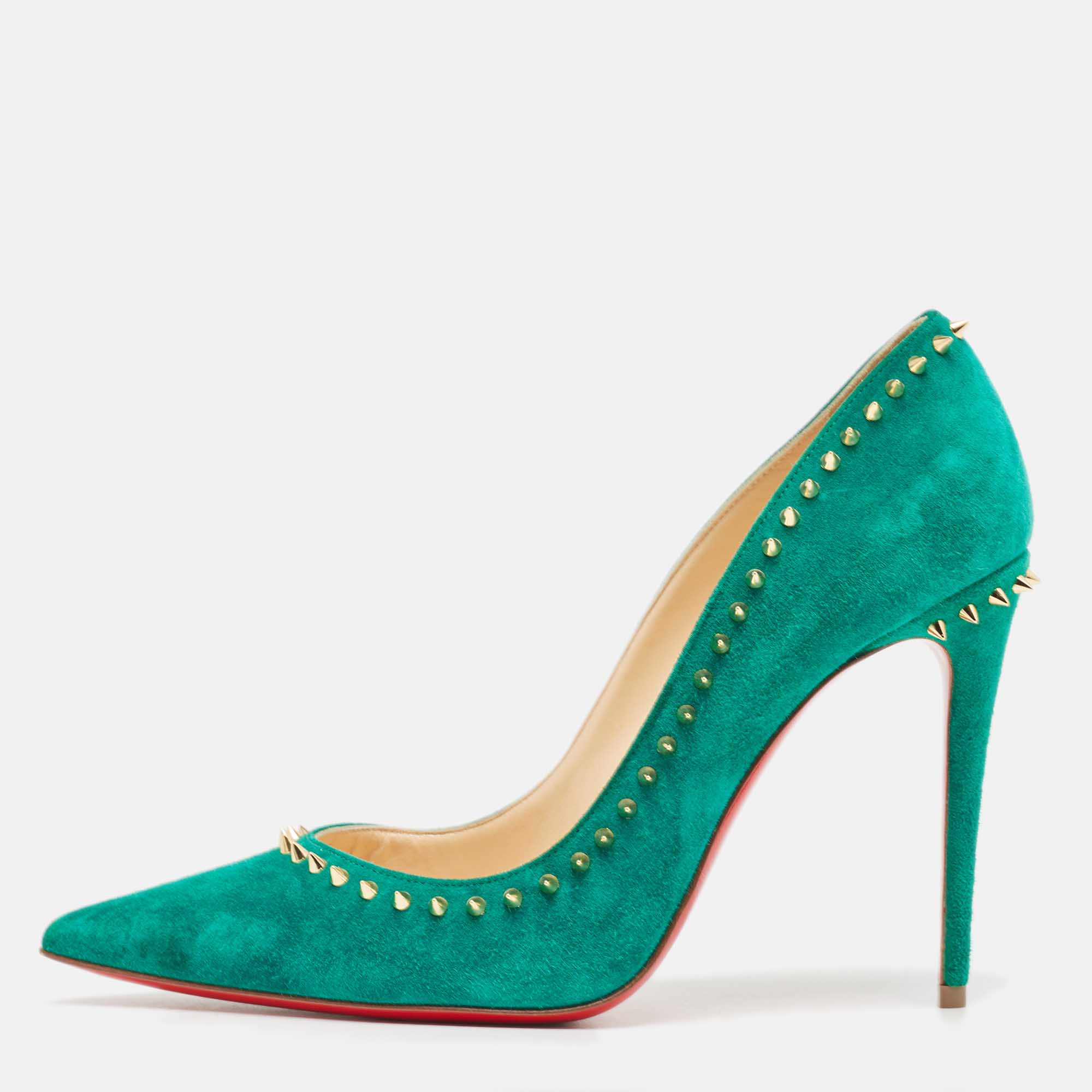 Pre-owned Christian Louboutin Green Suede Anjalina Pumps Size 37.5