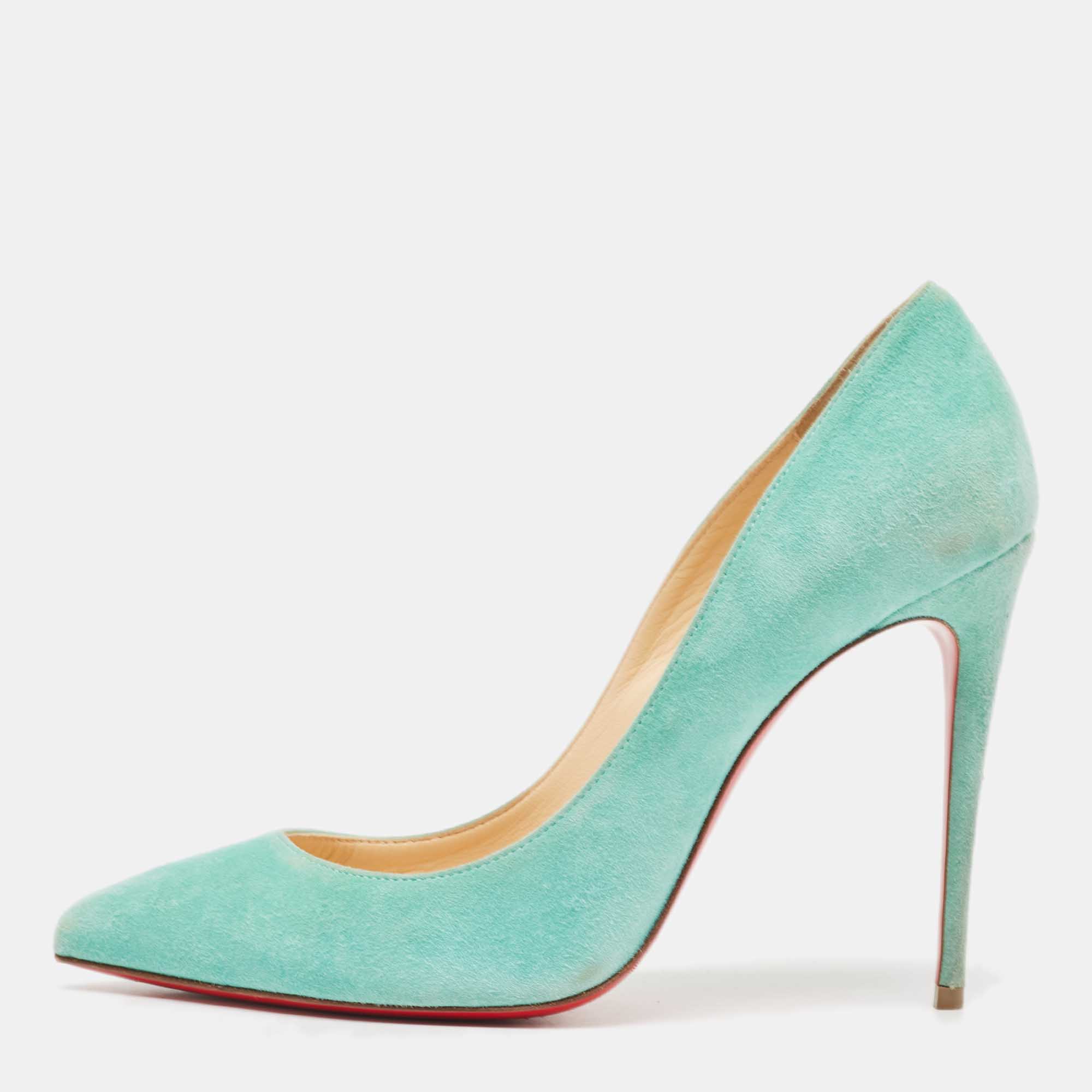 Pre-owned Christian Louboutin Blue Suede Pigalle Follies Pumps Size 38