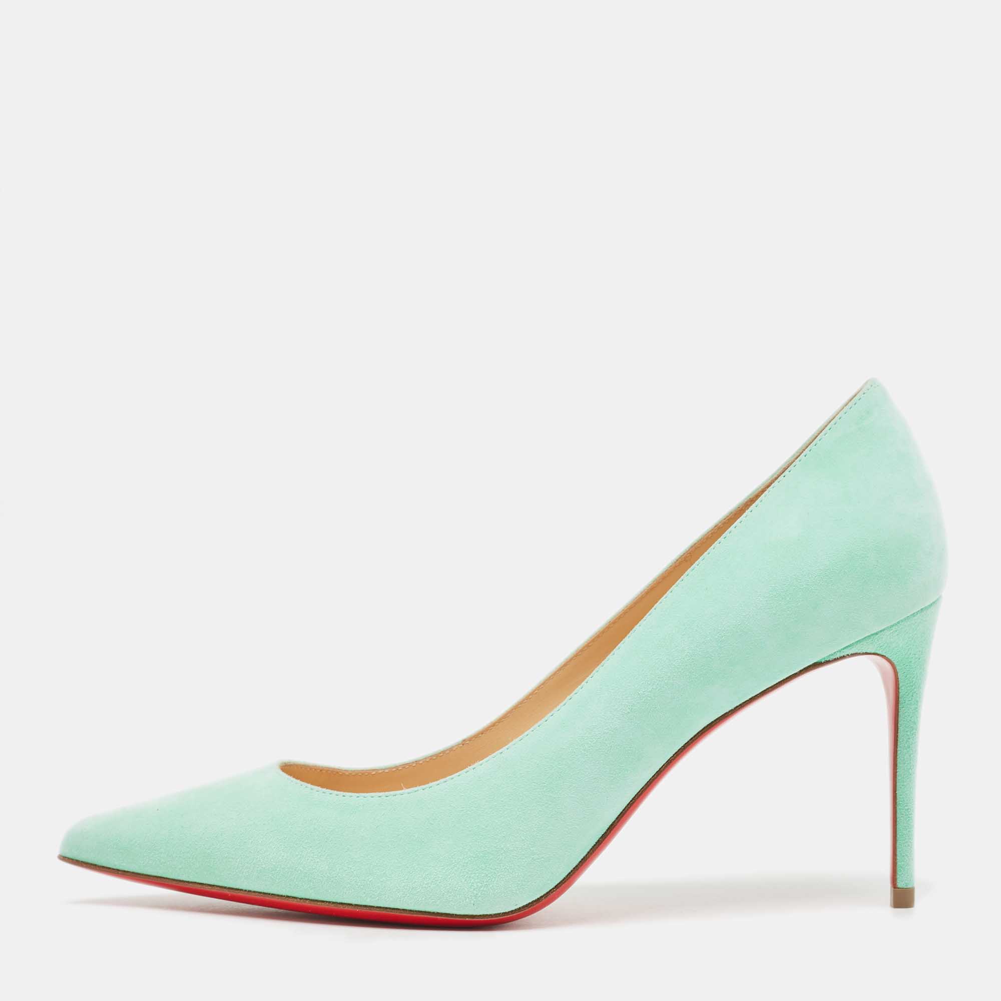 Pre-owned Christian Louboutin Blue Suede Pigalle Pumps Size 38