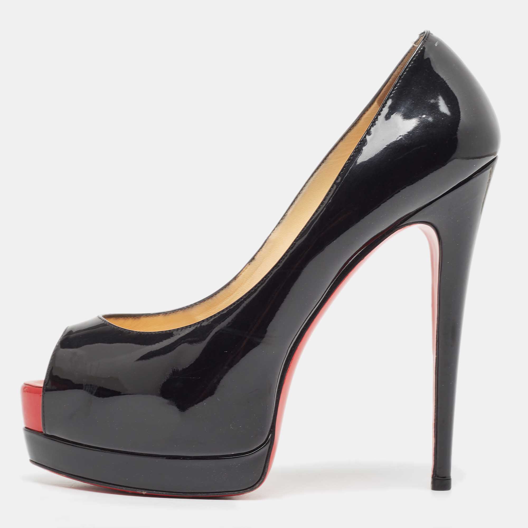 Pre-owned Christian Louboutin Black Patent Very Prive Pumps Size 38