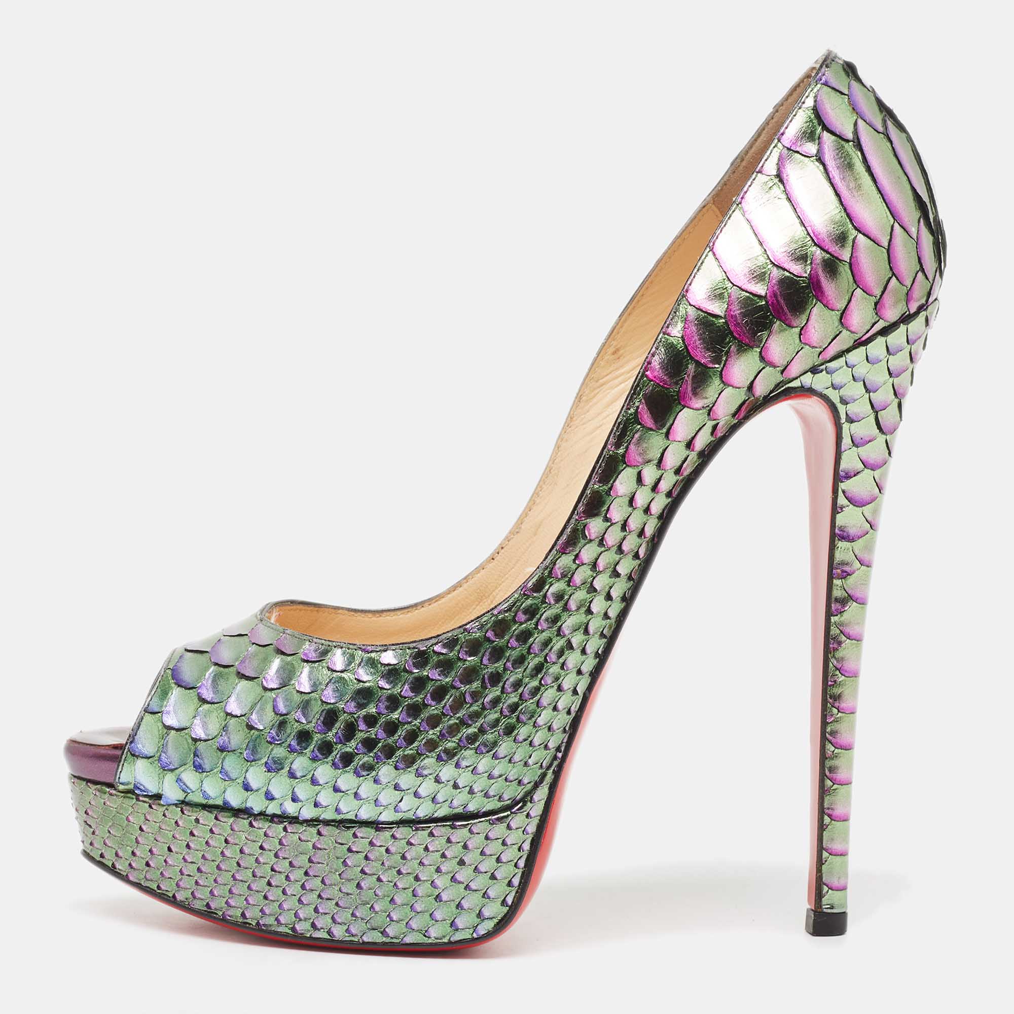 Pre-owned Christian Louboutin Multicolor Python Lady Peep Pumps Size 38