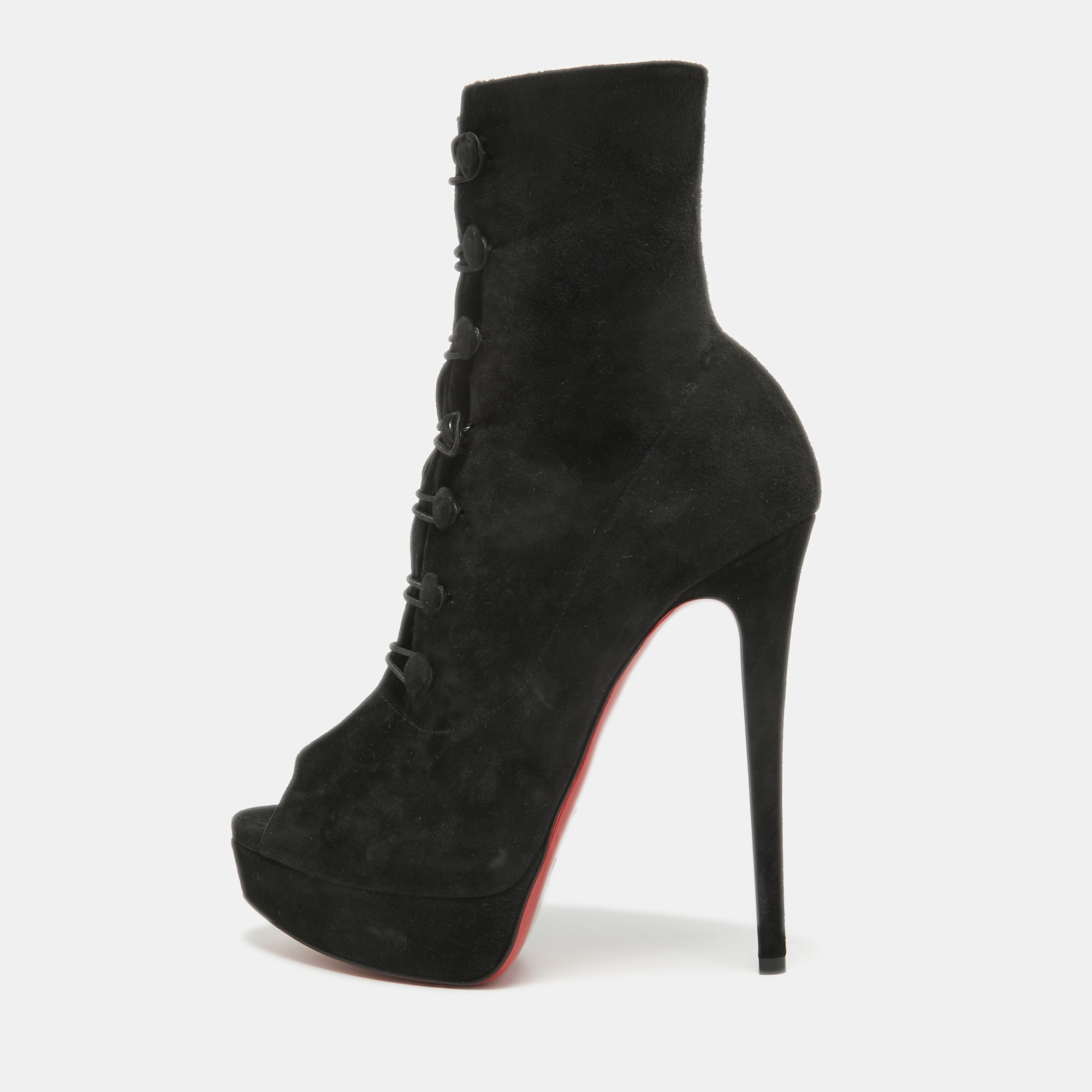Pre-owned Christian Louboutin Black Suede Lady Tutu Ankle Boots Size 38.5
