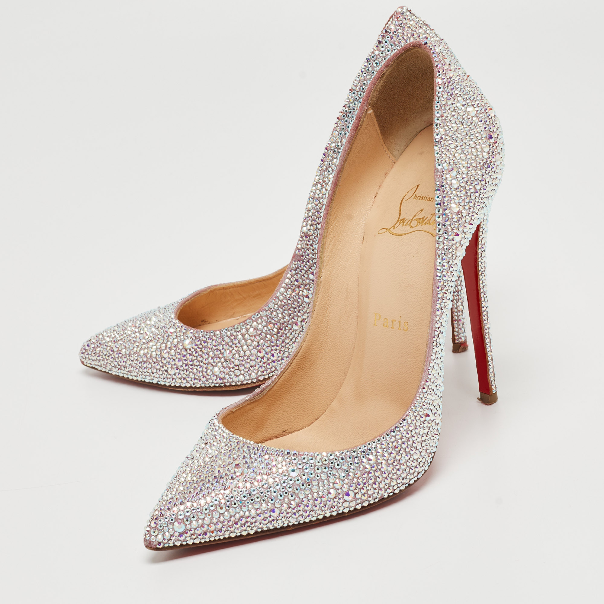 

Christian Louboutin Silver Crystal Embellished Pigalle Follies Pumps Size