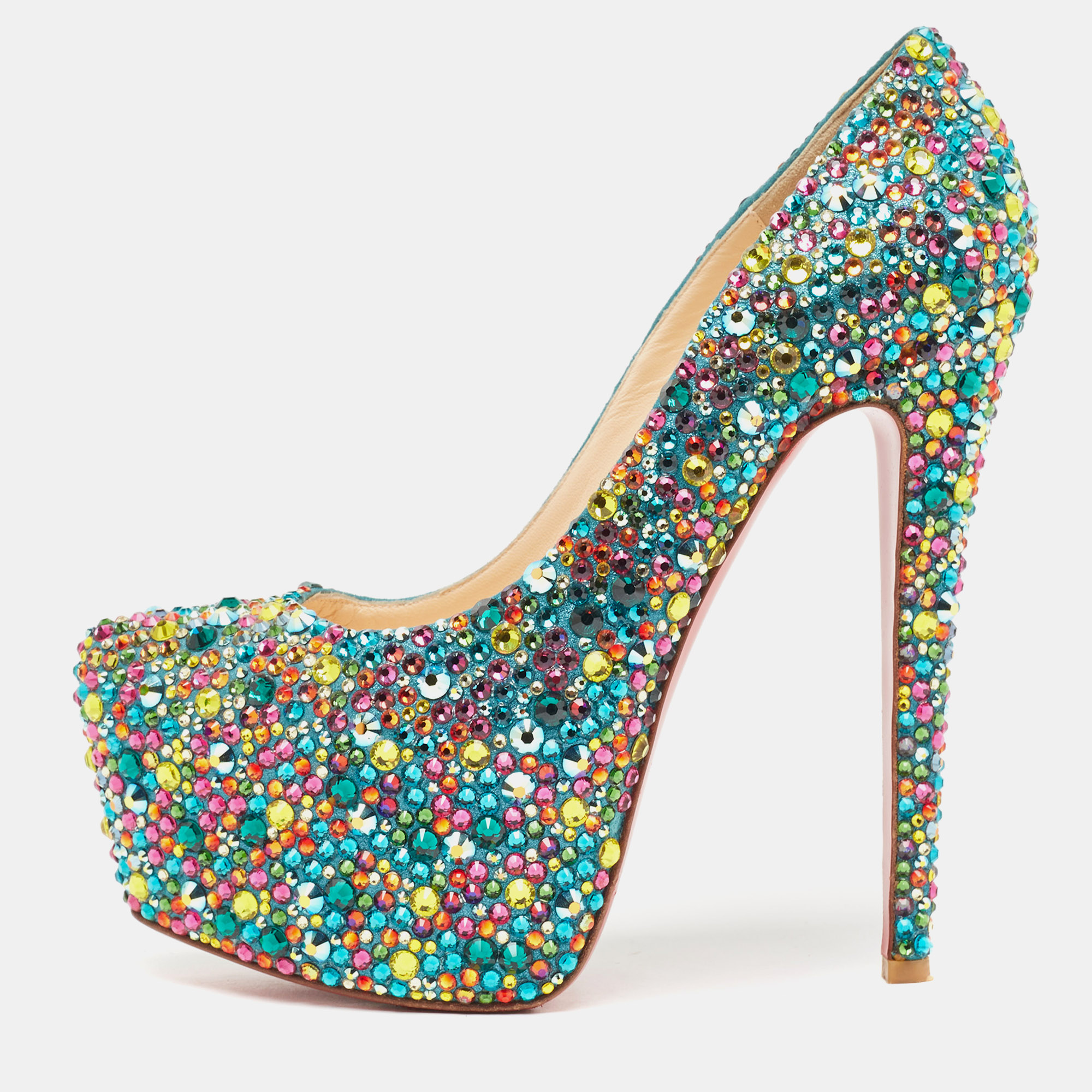 Pre-owned Christian Louboutin Multicolor Crystal Daffodile Platform Pumps Size 37