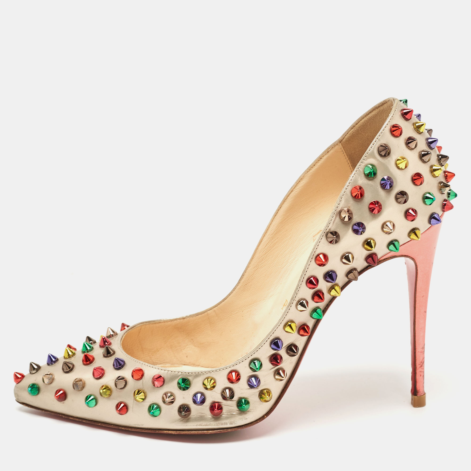 

Christian Louboutin Multicolor Leather Pigalle Spikes Pumps Size, Gold