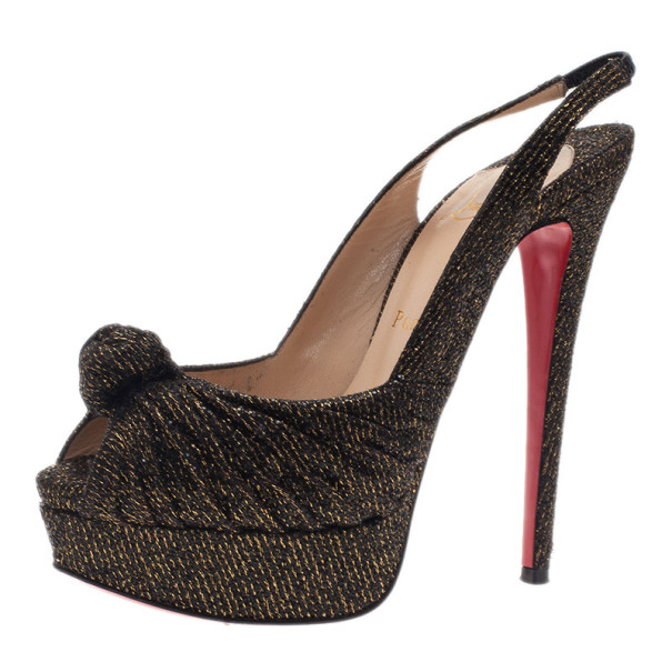 مملوكة مسبقًا صندل كريستيان لوبوتان جيني سلينجباك مقدمة مرتفعة جليتر أسود مقاس 37.5