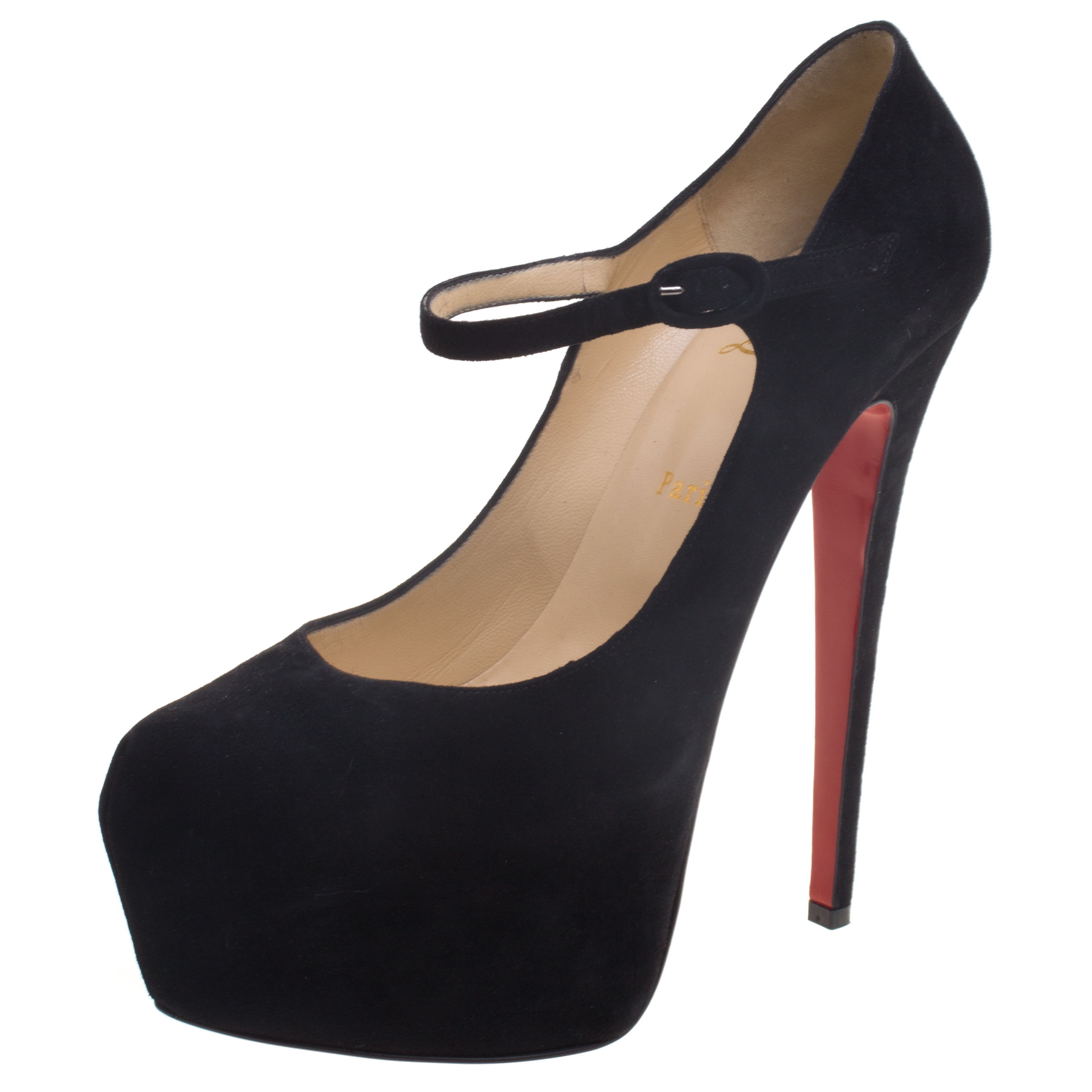 Christian Louboutin Black Suede Lady Daf Mary Jane Pumps Size 40