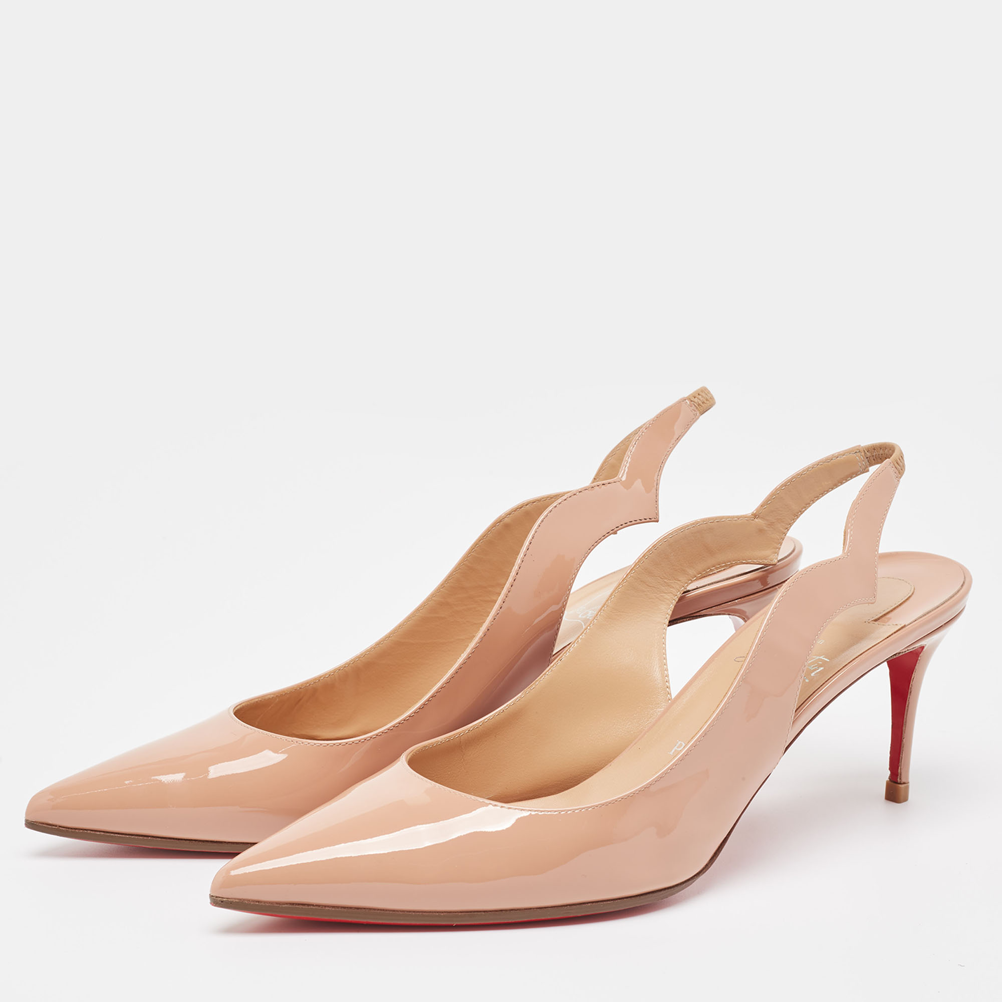 

Christian Louboutin Nude Pink Patent Leather Hot Chick Slingback Pumps Size
