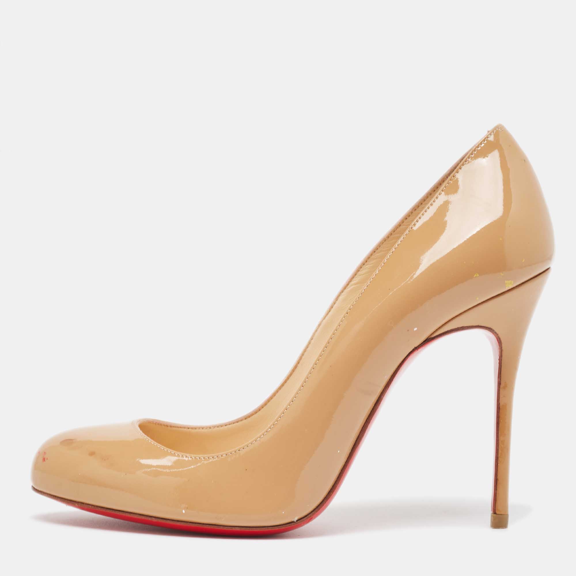 Pre-owned Christian Louboutin Beige Patent Simple Pumps Size 35