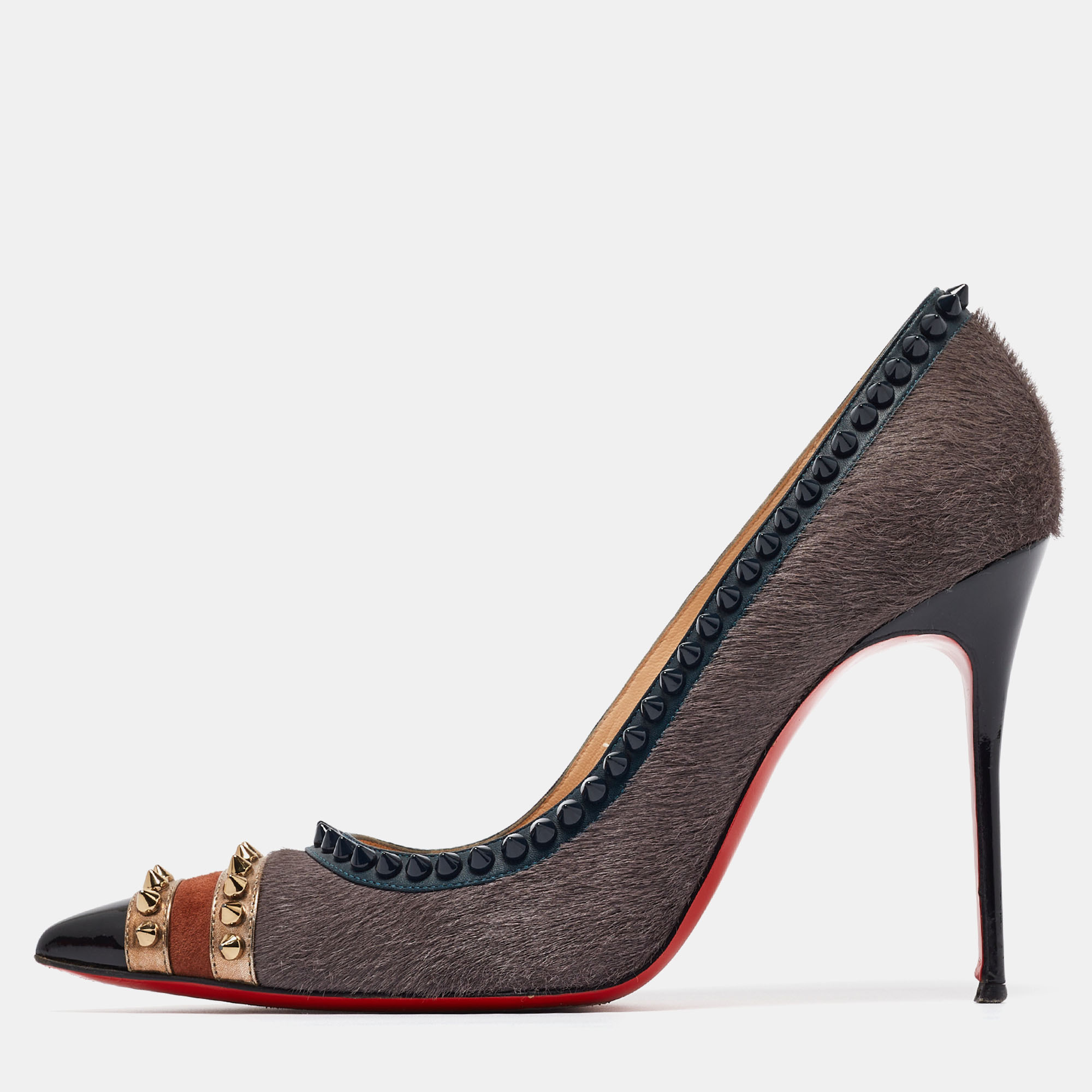 

Christian Louboutin Multicolor Calf Hair and Leather Malabar Hill Spiked Pointed Toe Pumps Size