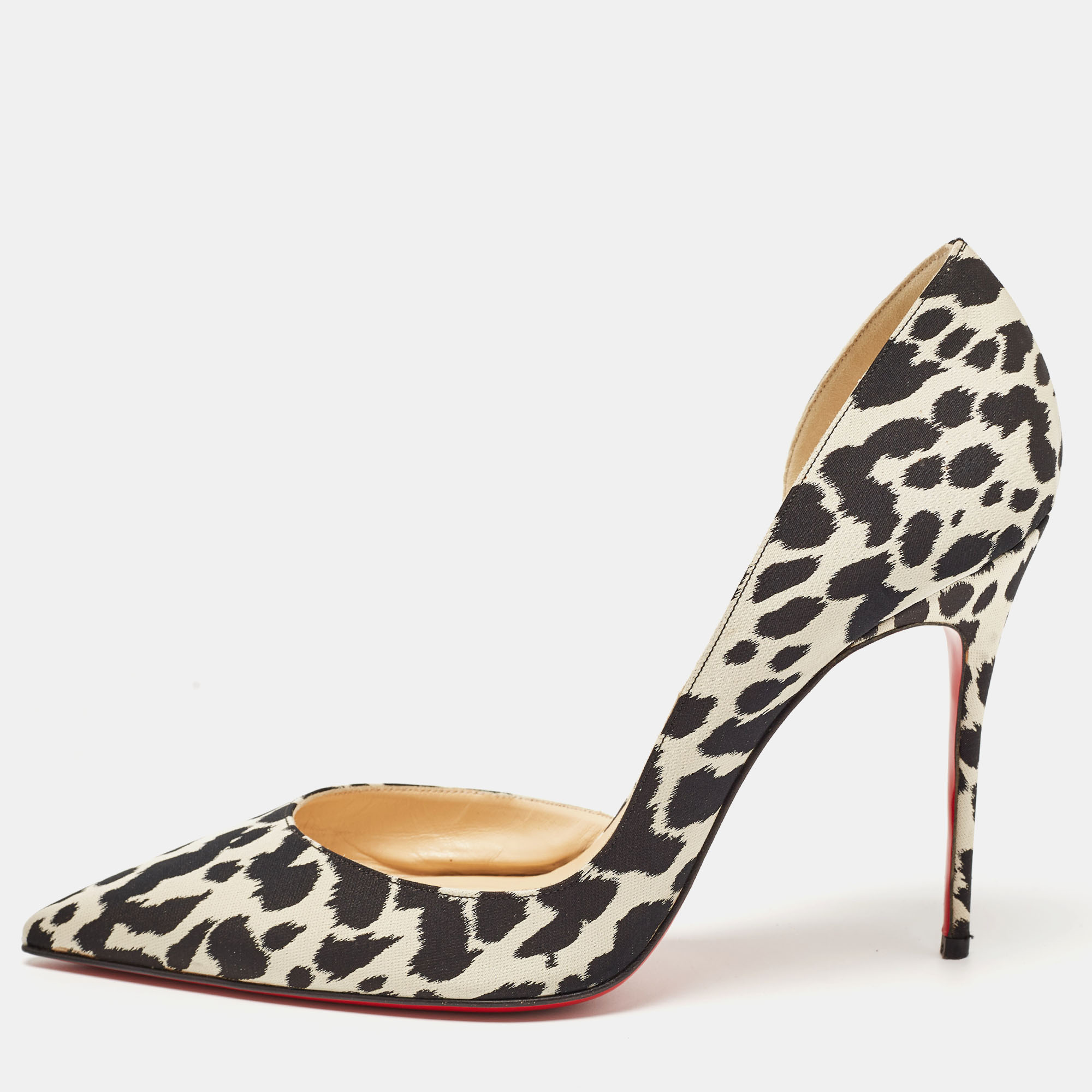 

Christian Louboutin Black/White Leopard Print Fabric Iriza Pumps Size