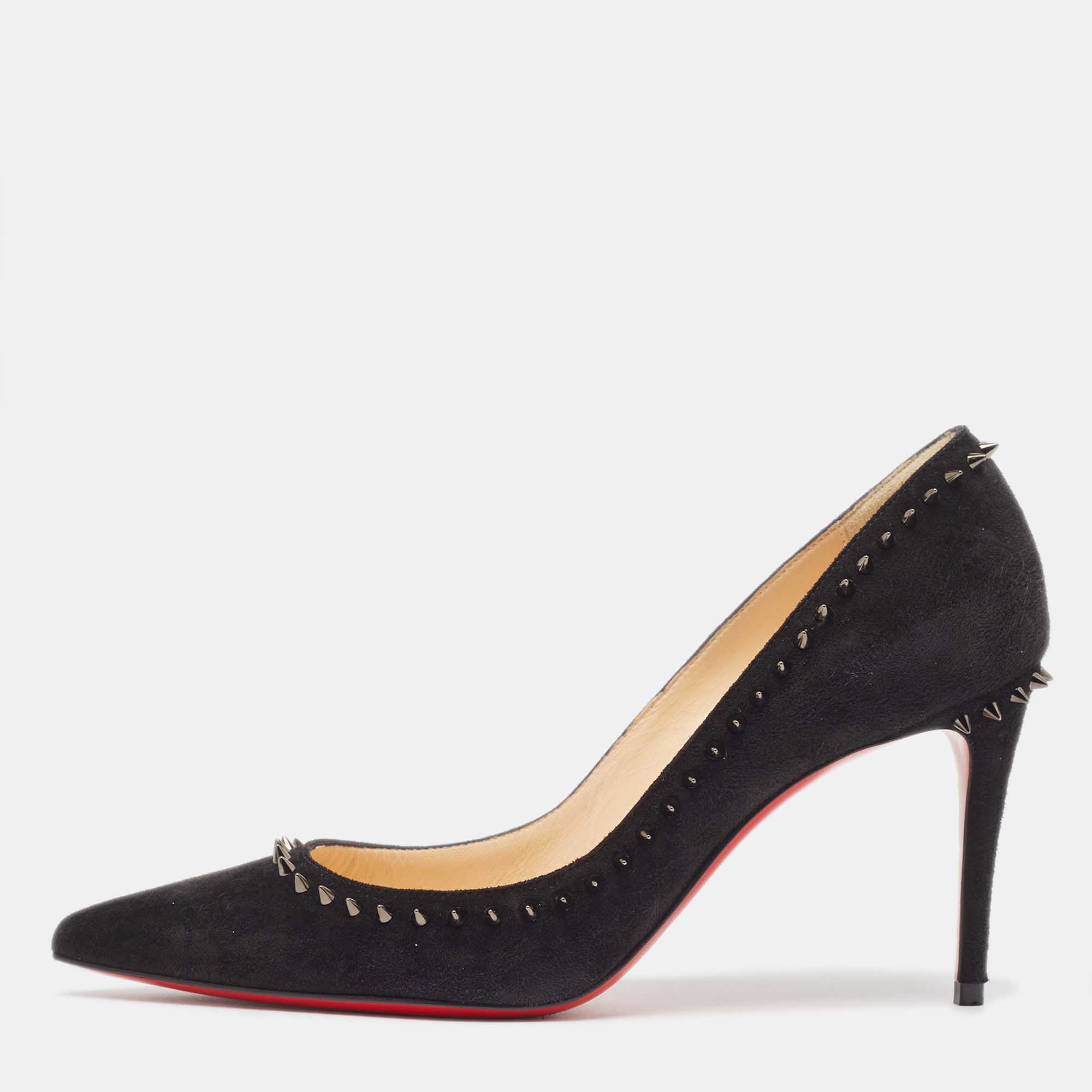 Pre-owned Christian Louboutin Black Suede Anjalina Pumps Size 35.5