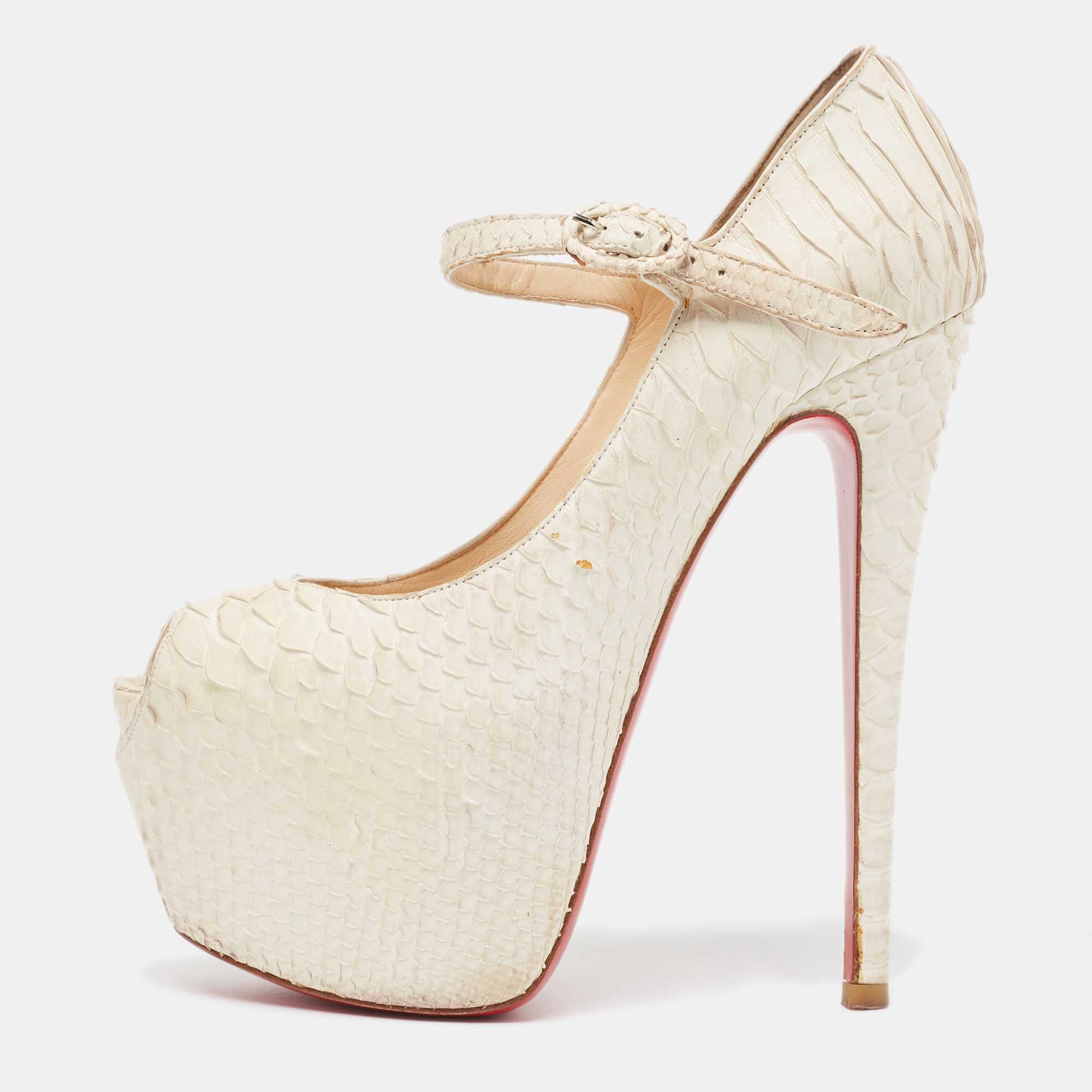 Pre-owned Christian Louboutin White Python Lady Highness Pumps Size 36.5