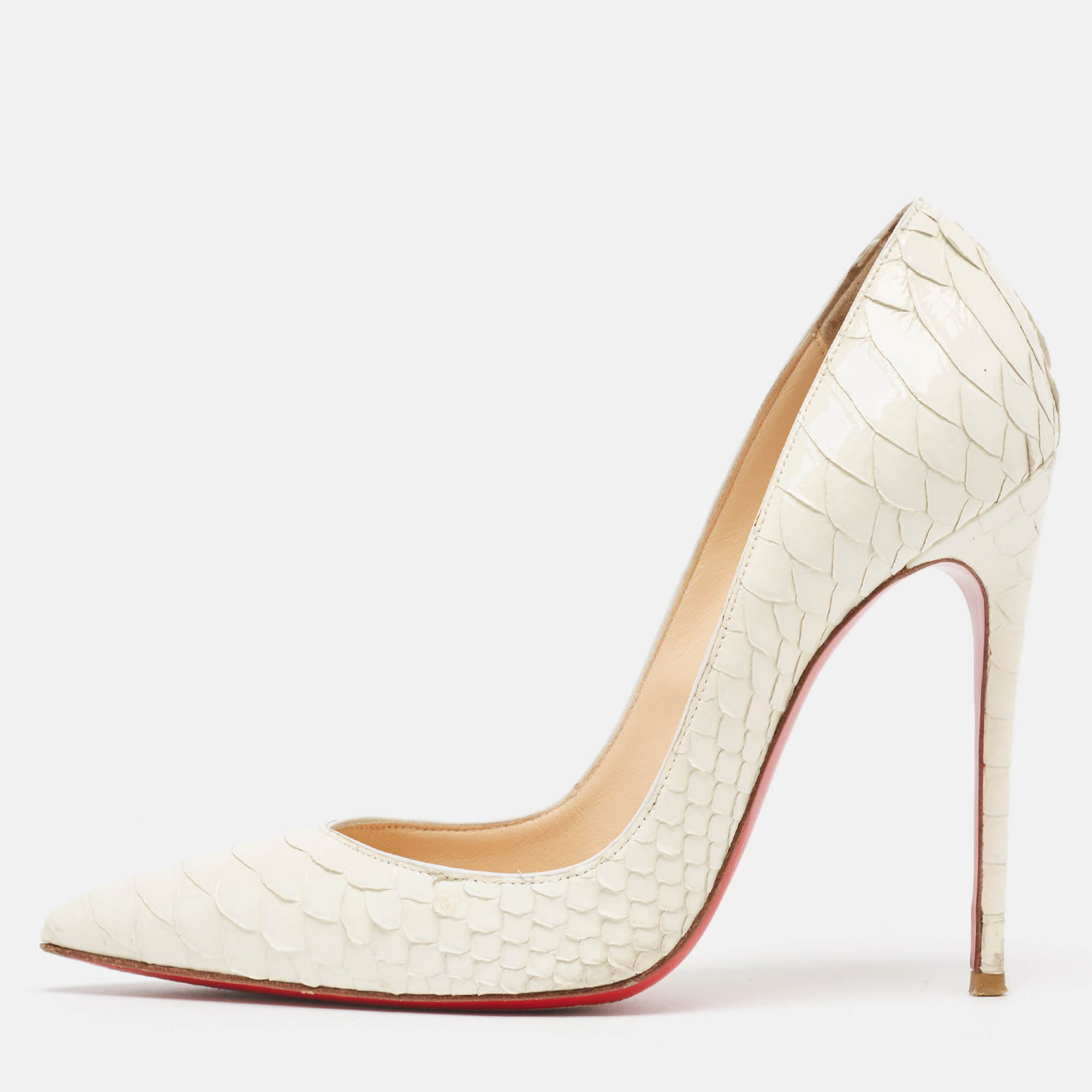 Pre-owned Christian Louboutin Cream Python Leather So Kate Pumps Size 36.5