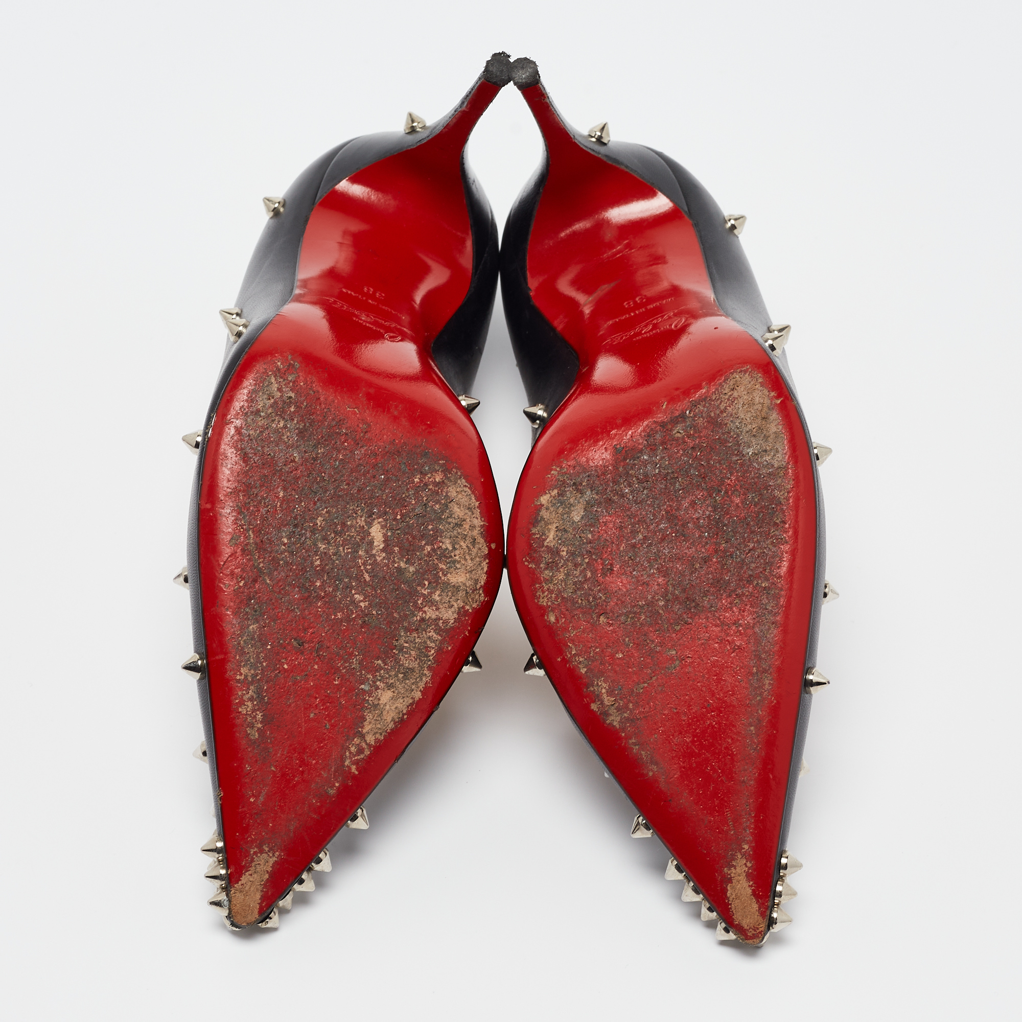 Christian Louboutin Black Leather Degraspike Pumps 38 