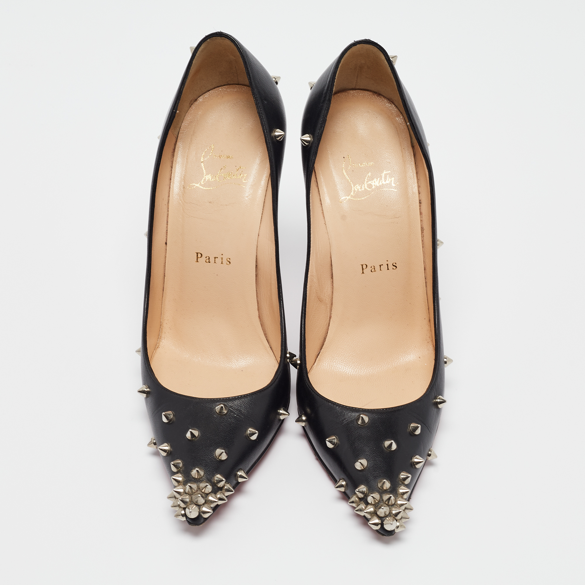 Christian Louboutin Black Leather Degraspike Pumps 38 