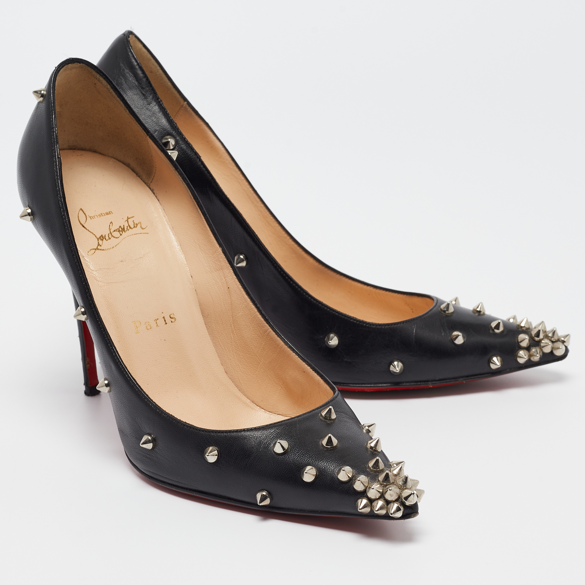 Christian Louboutin Black Leather Degraspike Pumps 38 