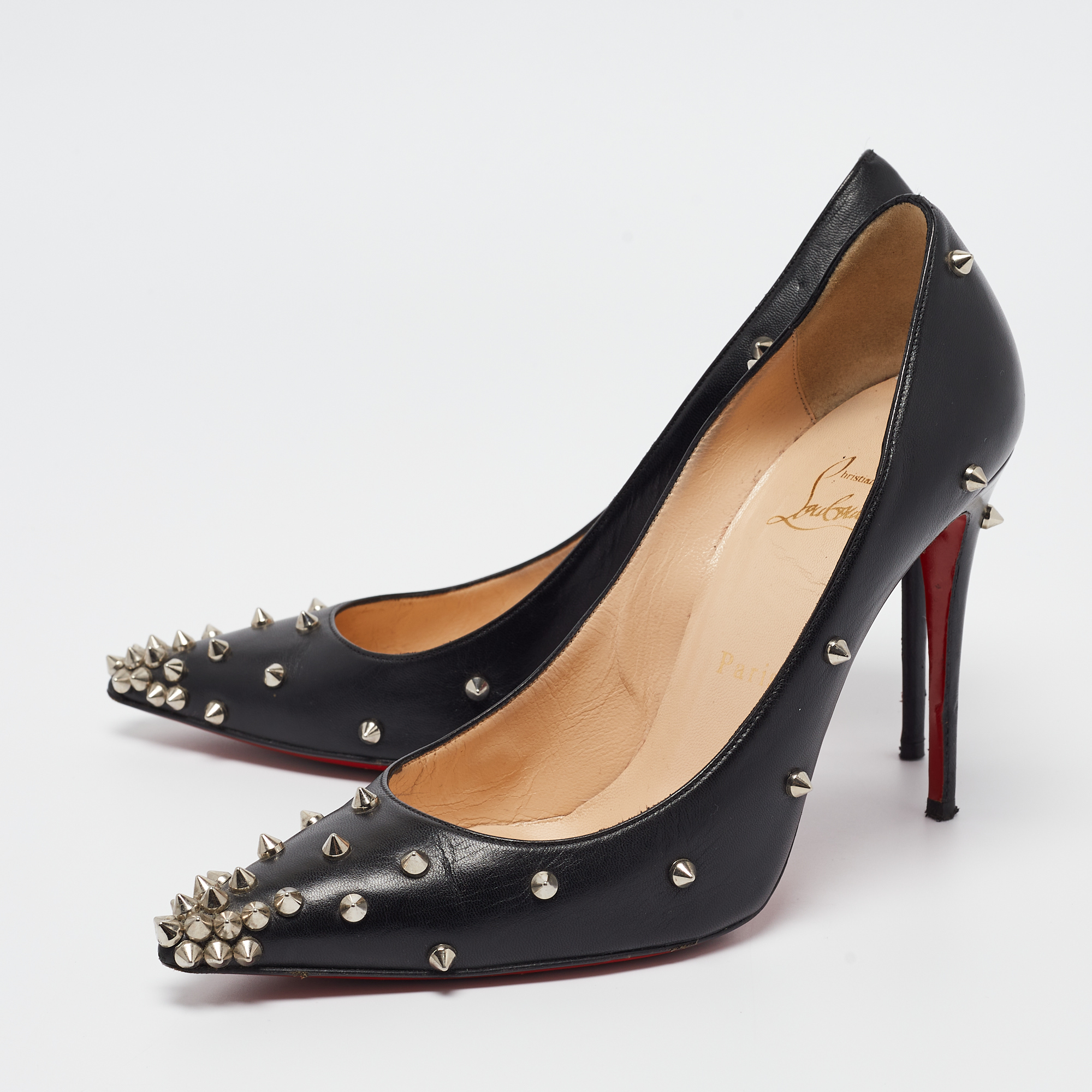 Christian Louboutin Black Leather Degraspike Pumps 38 